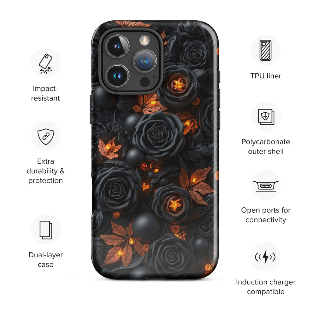 Dark Floral Glow Tough Case for iPhone 16 Pro Max