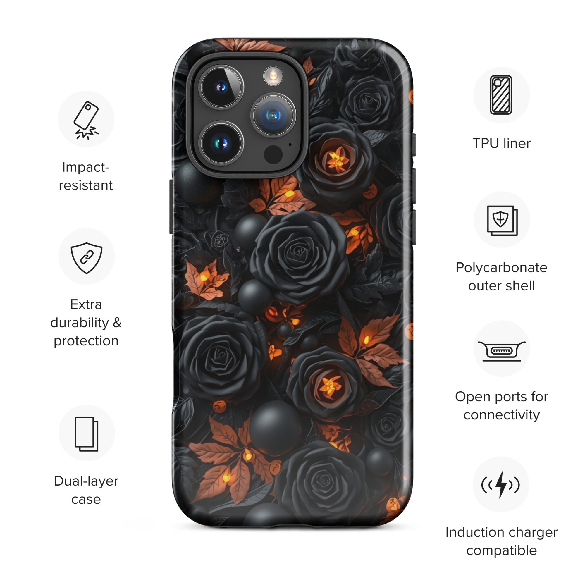 Dark Floral Glow Tough Case for iPhone 16 Pro Max