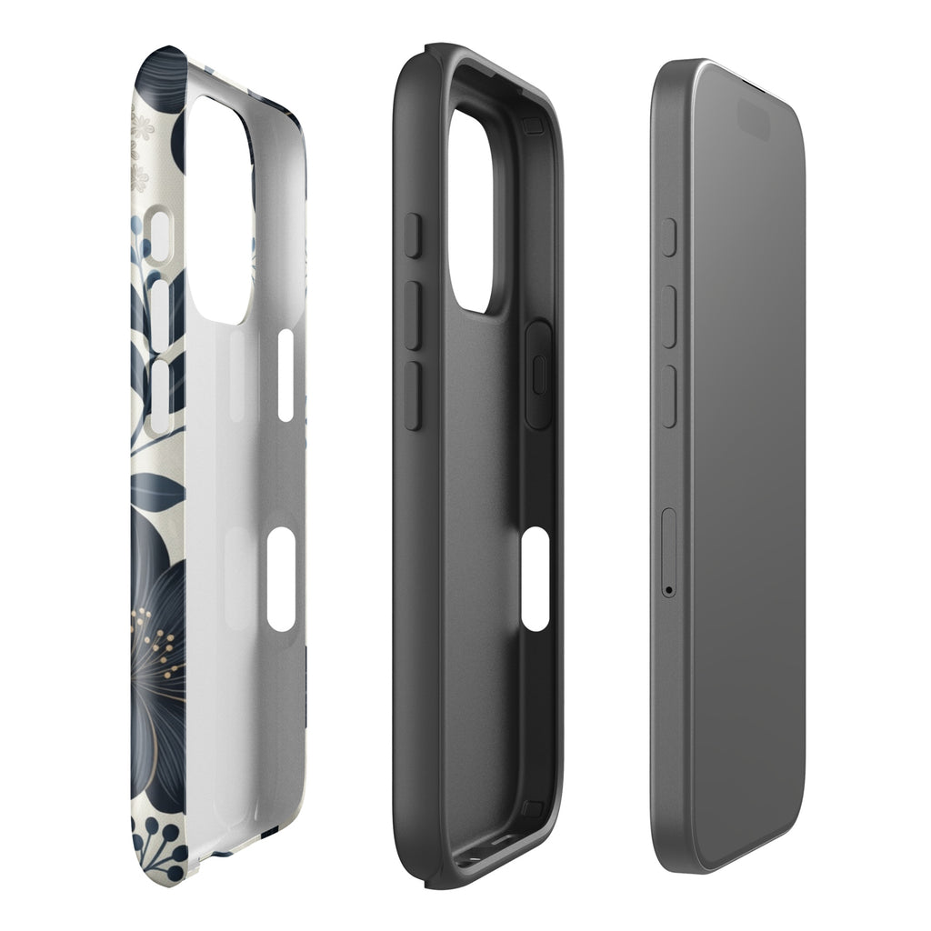 Elegant Blue Floral Tough Case for iPhone 16 Pro