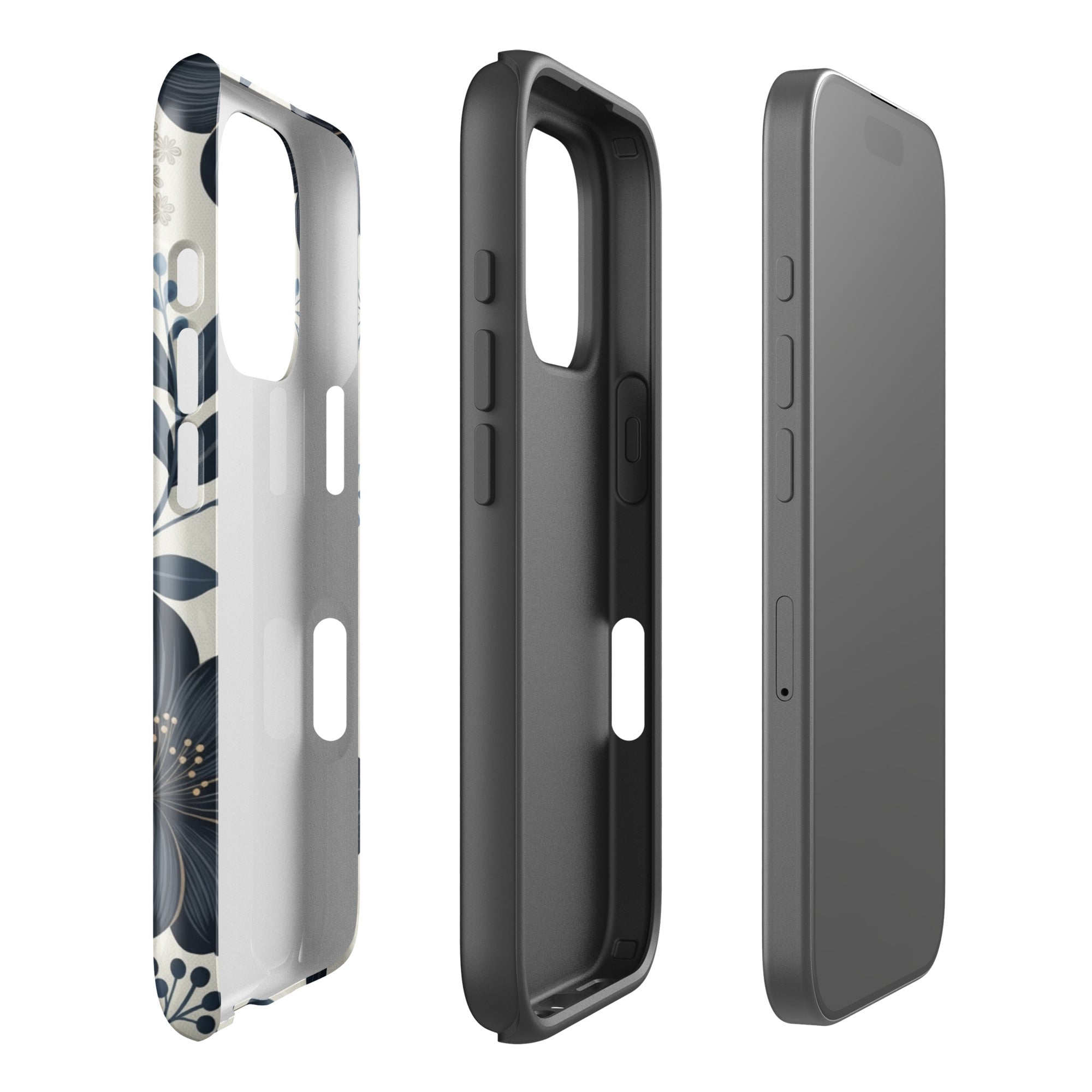 Elegant Blue Floral Tough Case for iPhone 16 Pro