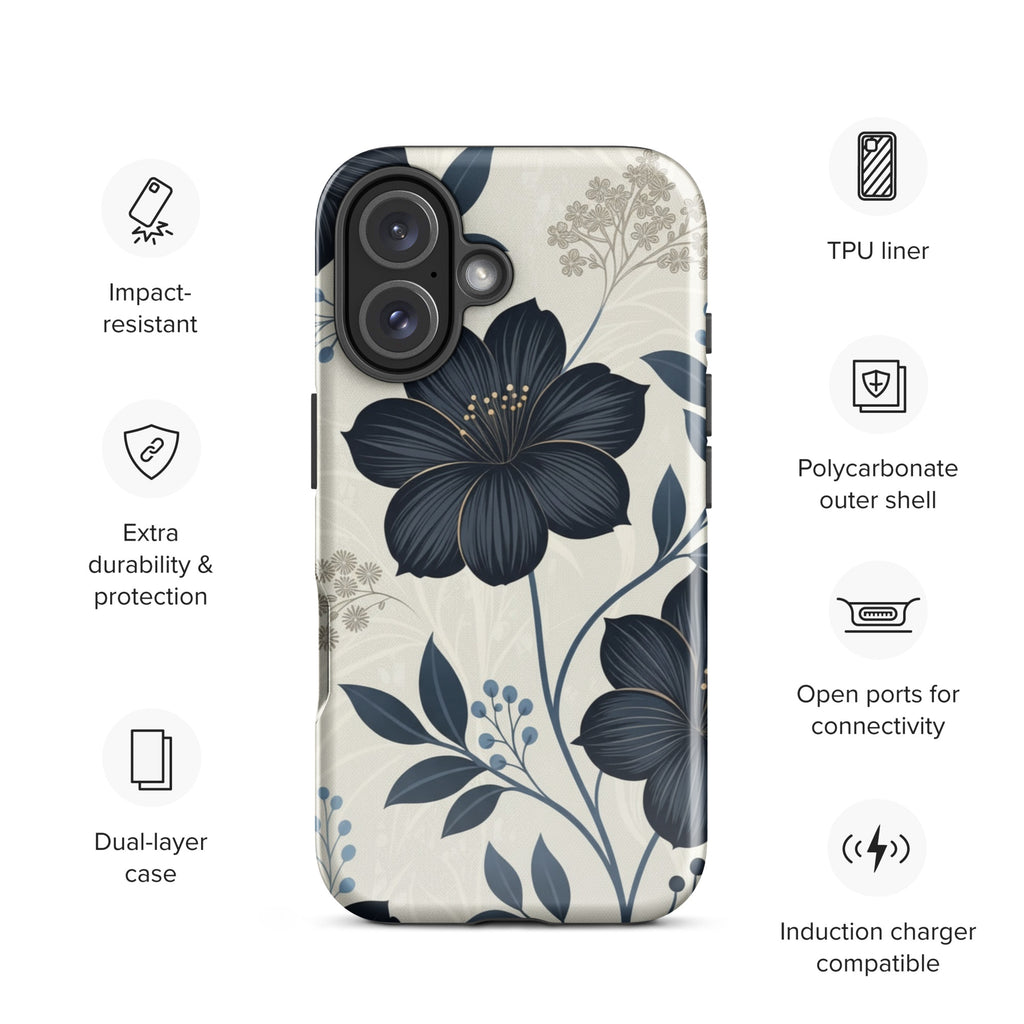 Elegant Blue Floral Tough Case for iPhone 17