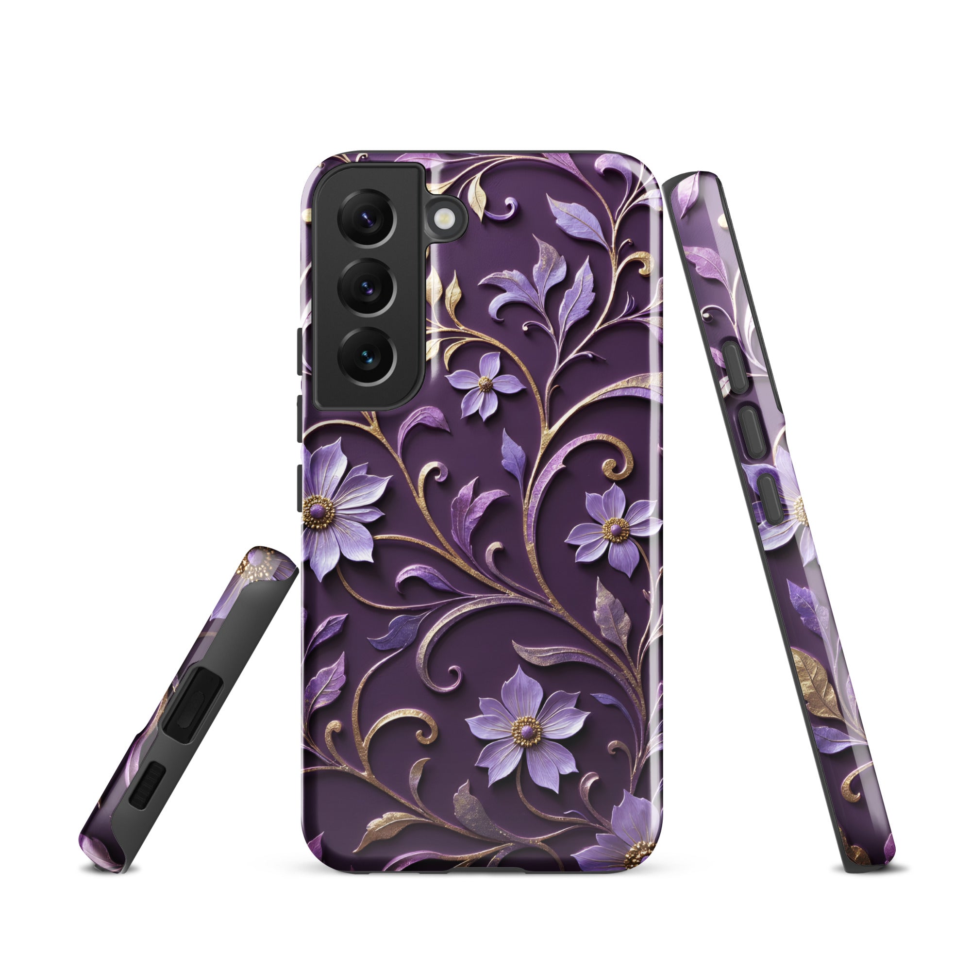 Royal Violet Filigree Tough Case for Samsung Galaxy S22 – Dual Layer Protective Phone Case (Glossy or Matte)