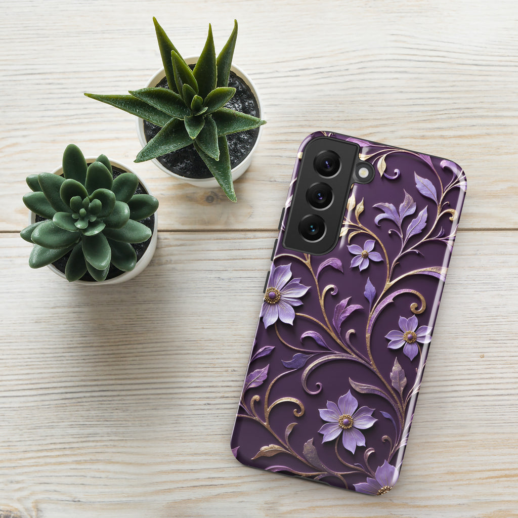 Royal Violet Filigree Tough Case for Samsung Galaxy S22 – Dual Layer Protective Phone Case (Glossy or Matte)