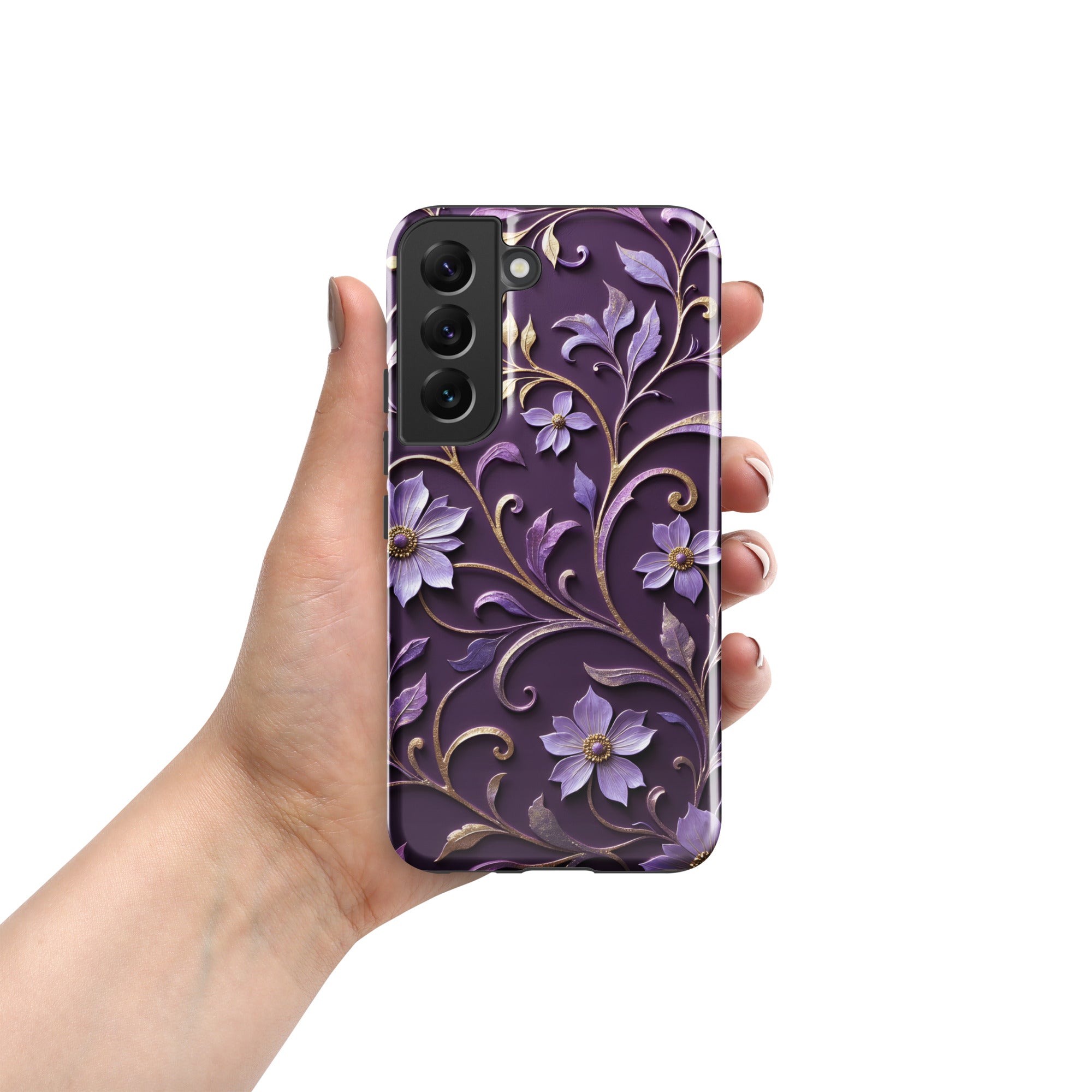 Royal Violet Filigree Tough Case for Samsung Galaxy S22 – Dual Layer Protective Phone Case (Glossy or Matte)