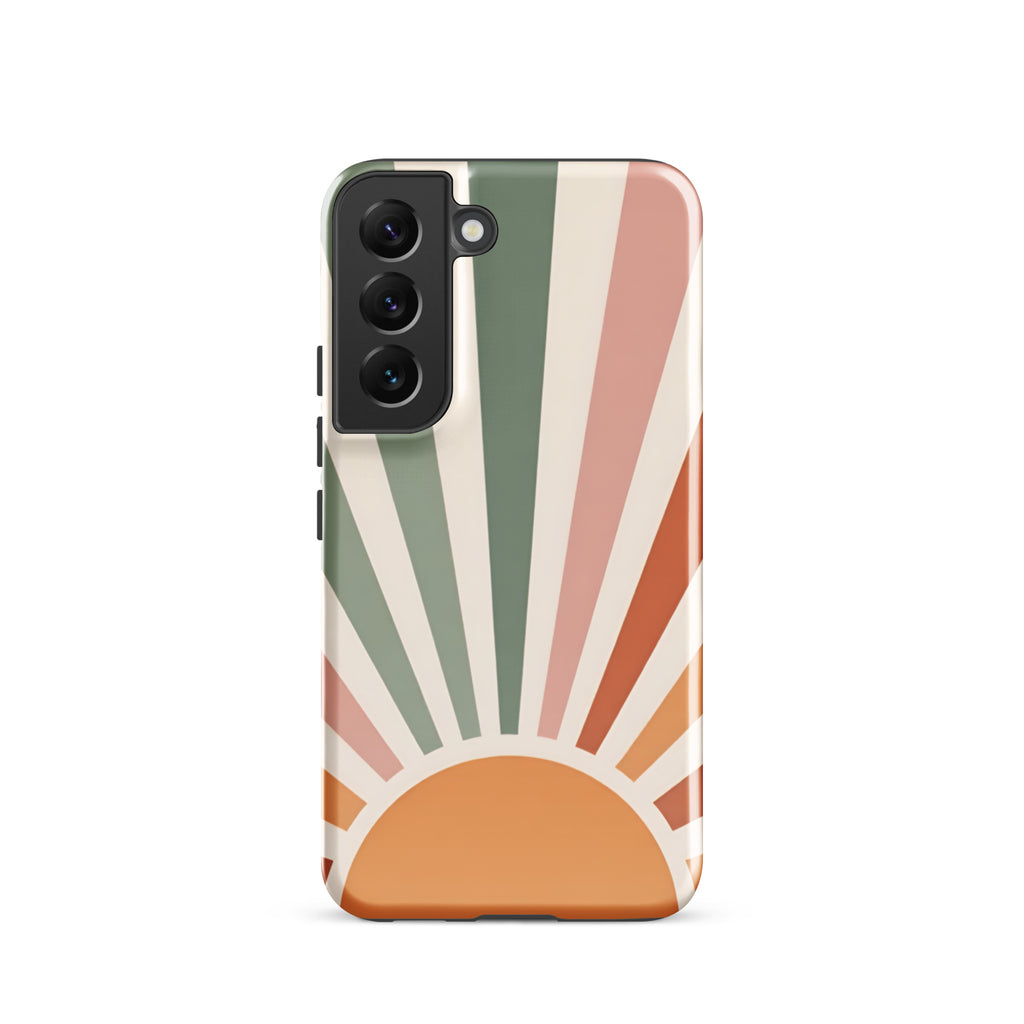 Retro Sunrise Tough Case for Samsung Galaxy S22 – Dual Layer Protective Phone Case (Glossy or Matte)