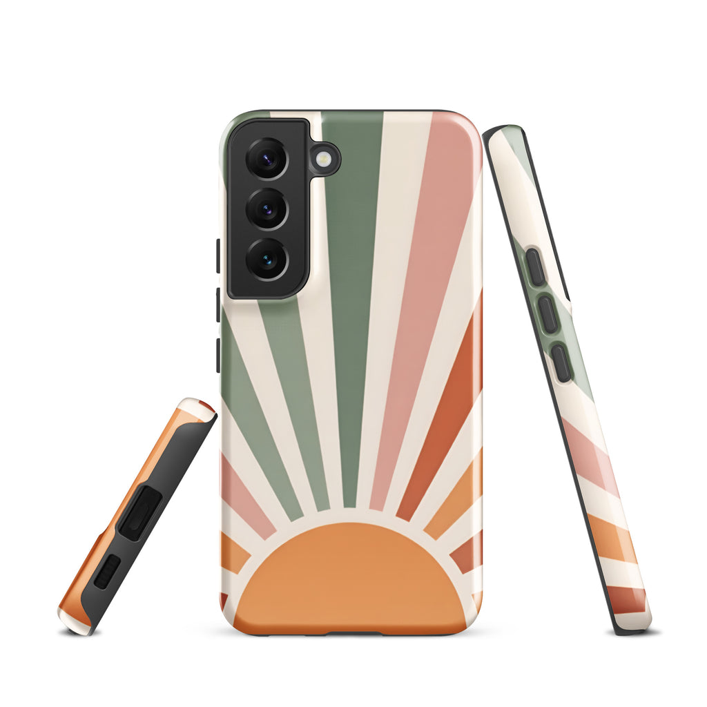 Retro Sunrise Tough Case for Samsung Galaxy S22 – Dual Layer Protective Phone Case (Glossy or Matte)