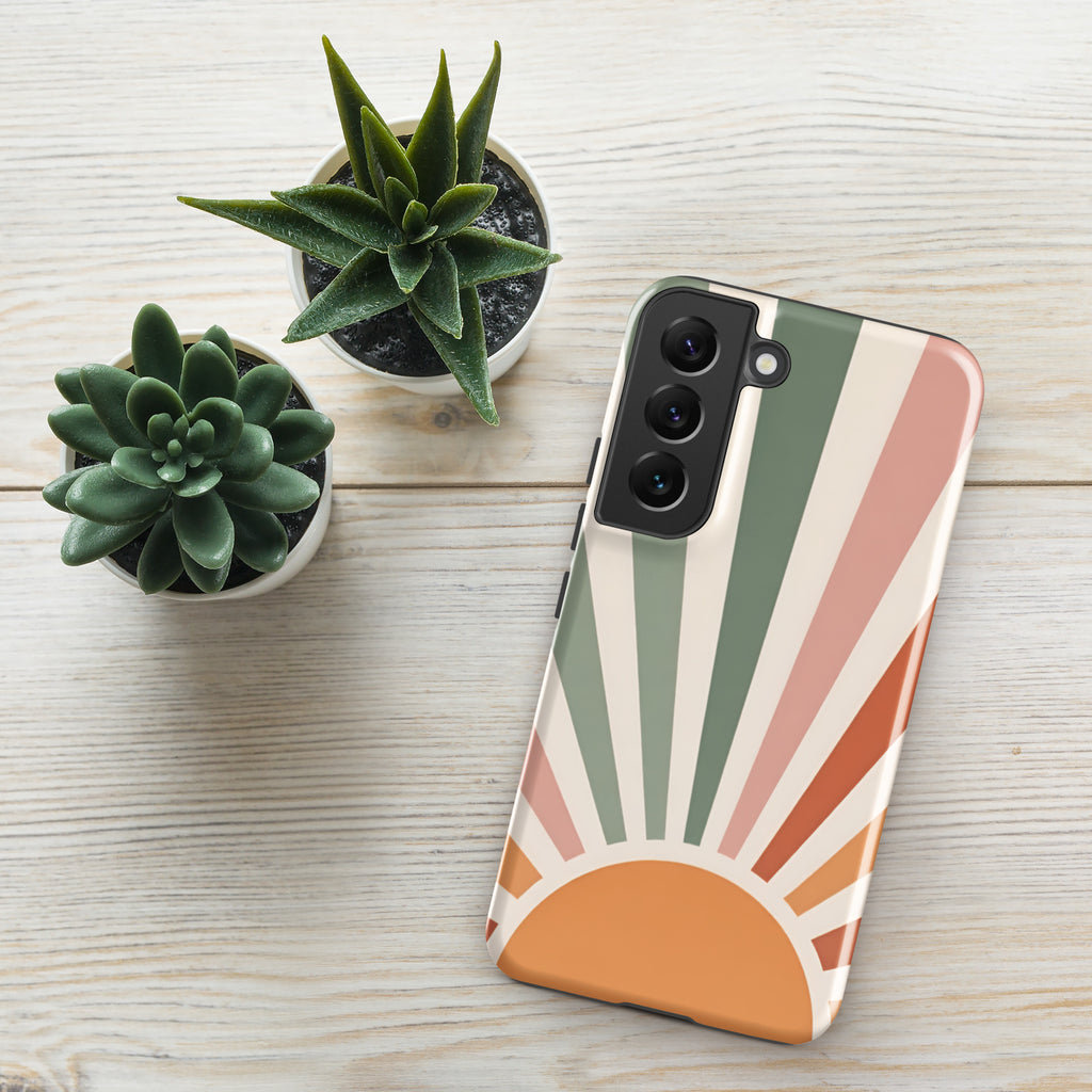 Retro Sunrise Tough Case for Samsung Galaxy S22 – Dual Layer Protective Phone Case (Glossy or Matte)