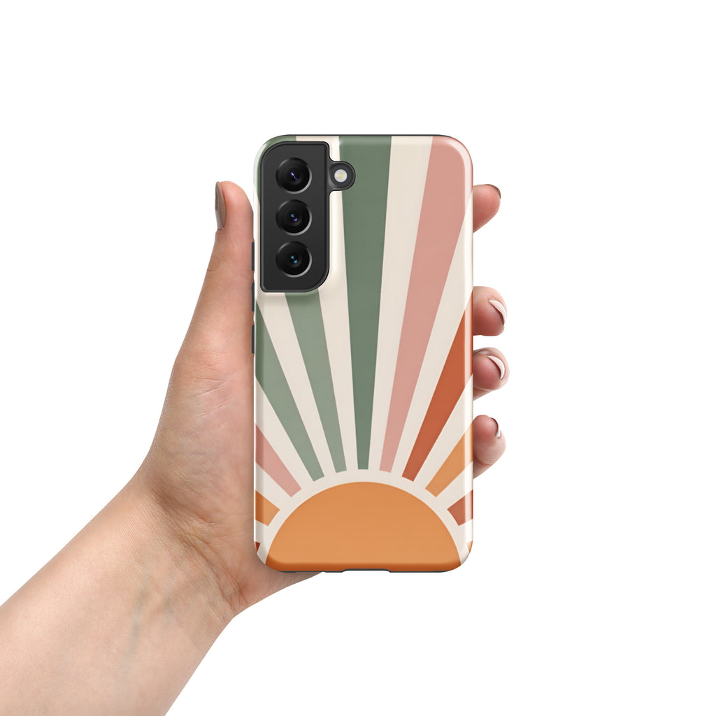 Retro Sunrise Tough Case for Samsung Galaxy S22 – Dual Layer Protective Phone Case (Glossy or Matte)