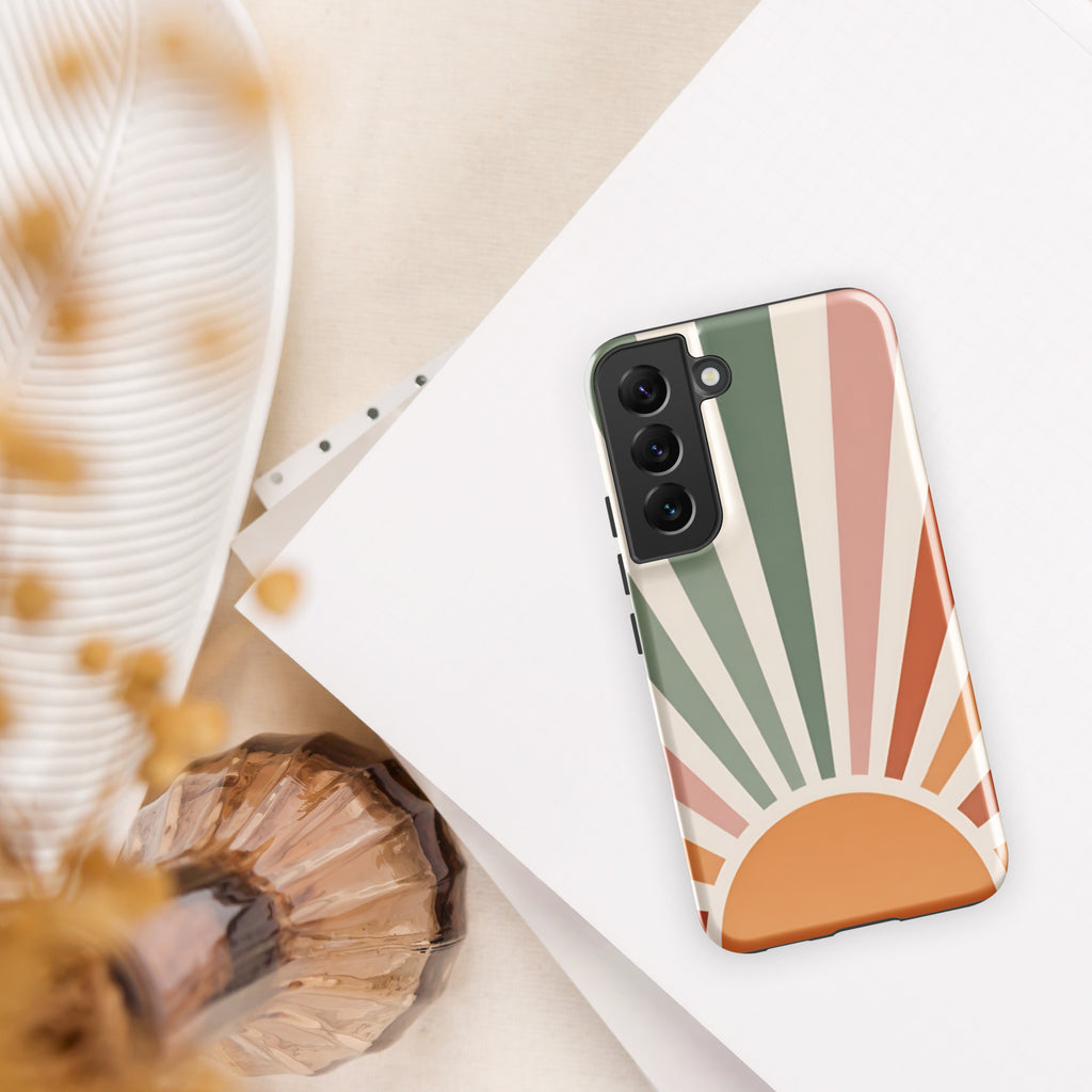 Retro Sunrise Tough Case for Samsung Galaxy S22 – Dual Layer Protective Phone Case (Glossy or Matte)