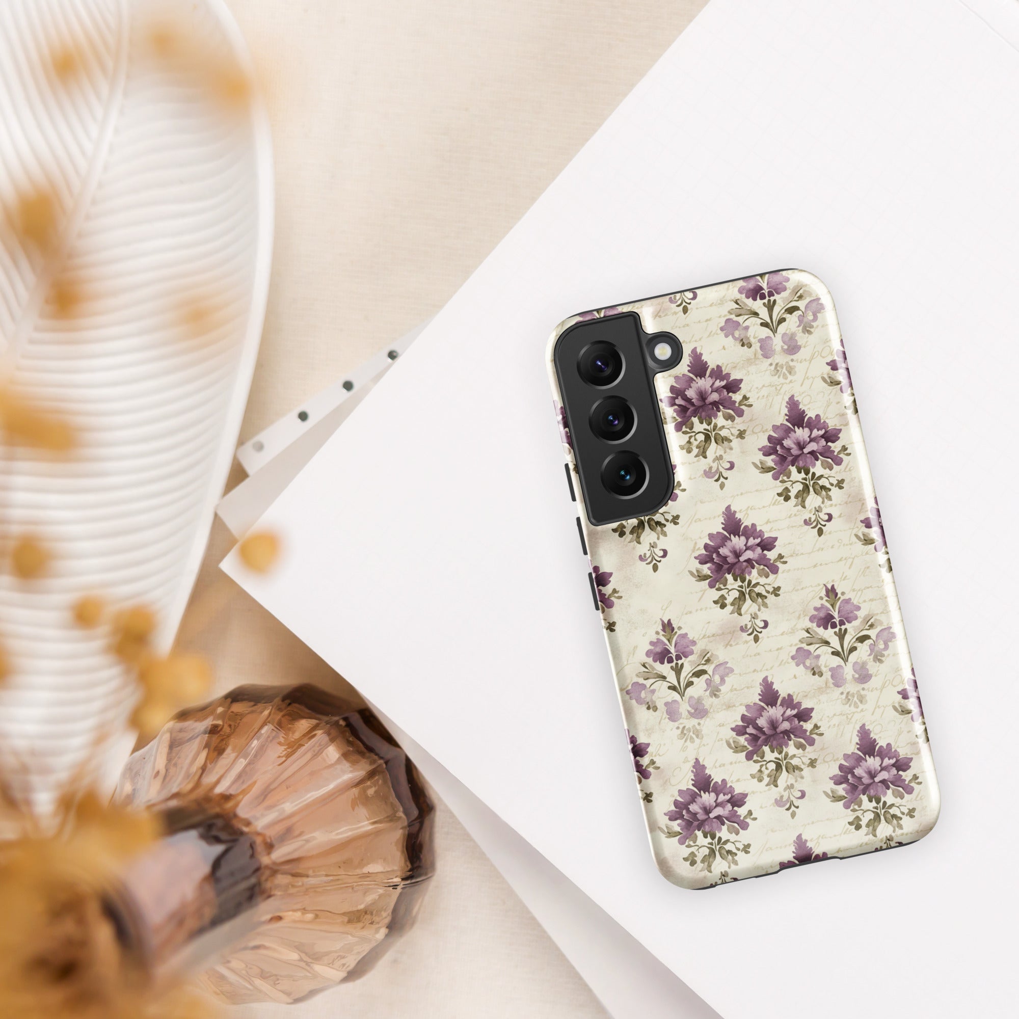 Vintage Floral Damask Tough Case for Samsung Galaxy S22 – Dual Layer Protective Phone Case (Glossy or Matte)