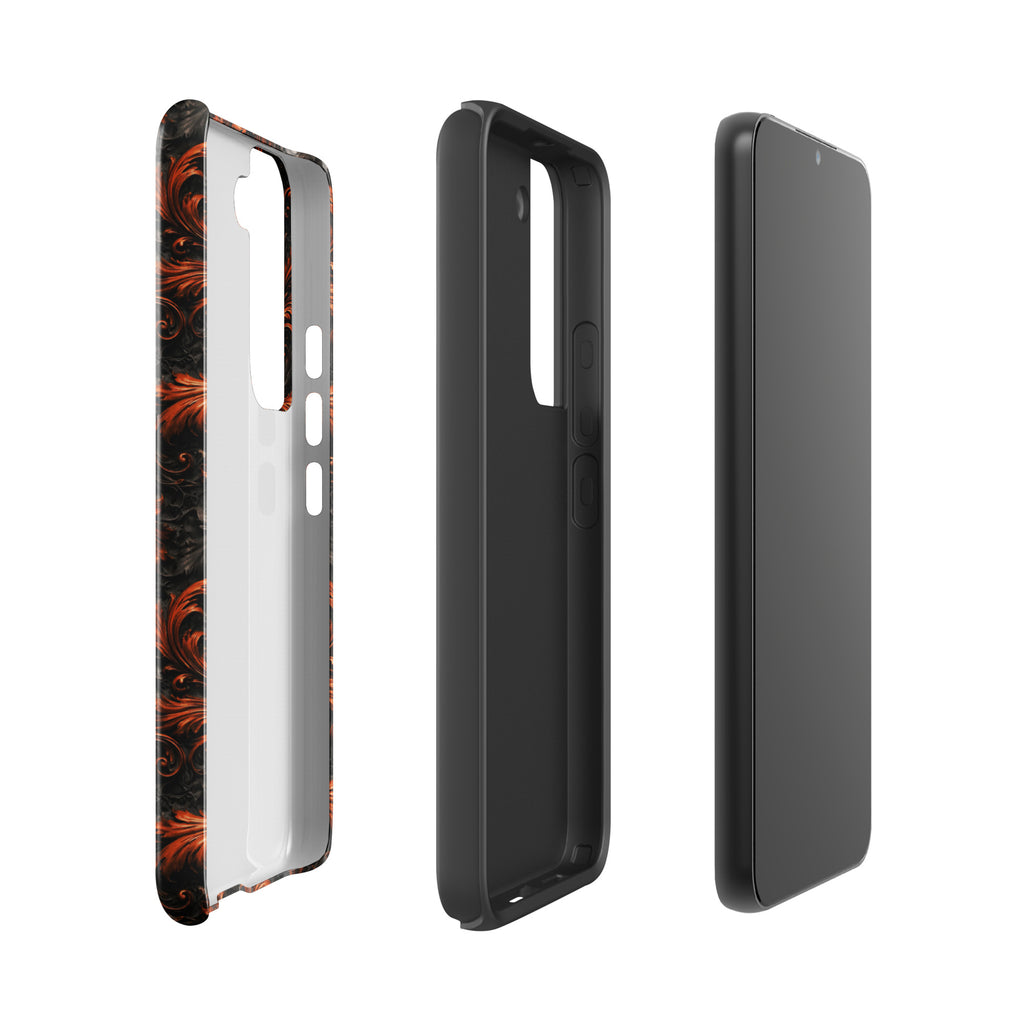 Burnt Orange Filigree Tough Case for Samsung Galaxy S22 – Dual Layer Protective Phone Case (Glossy or Matte)