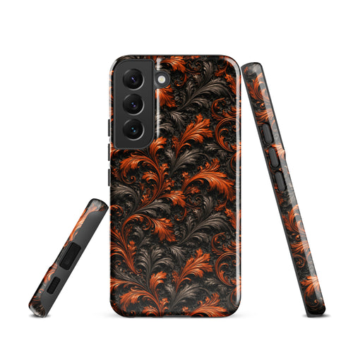 Burnt Orange Filigree Tough Case for Samsung Galaxy S22 – Dual Layer Protective Phone Case (Glossy or Matte)