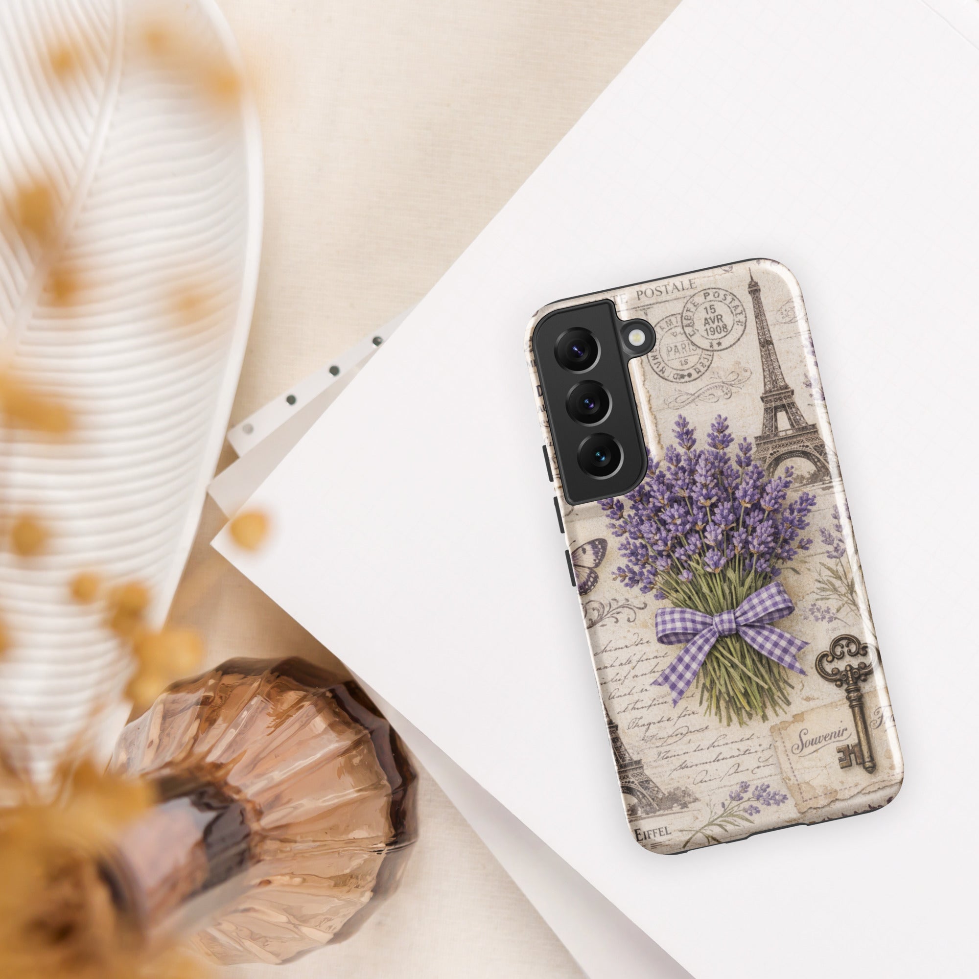 Vintage Paris Lavender Tough Case for Samsung Galaxy S22 – Dual Layer Protective Phone Case (Glossy or Matte)