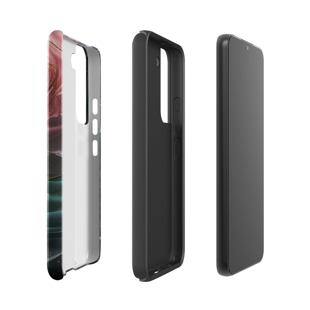 Elegant Rose Marble Tough Case for Samsung Galaxy S22 – Dual Layer Protective Phone Case (Glossy or Matte)