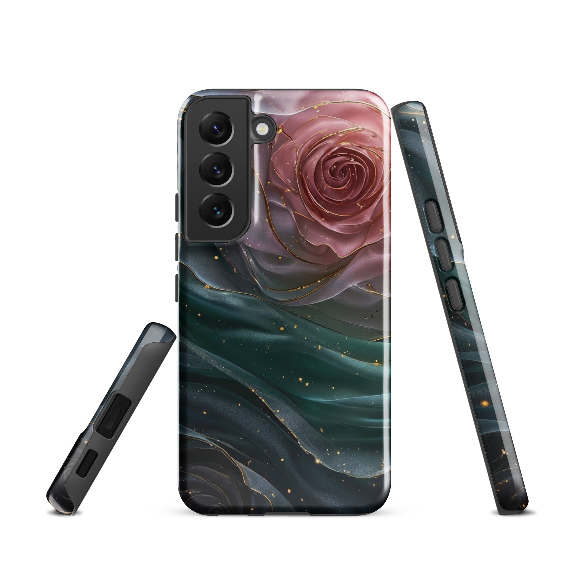 Elegant Rose Marble Tough Case for Samsung Galaxy S22 – Dual Layer Protective Phone Case (Glossy or Matte)