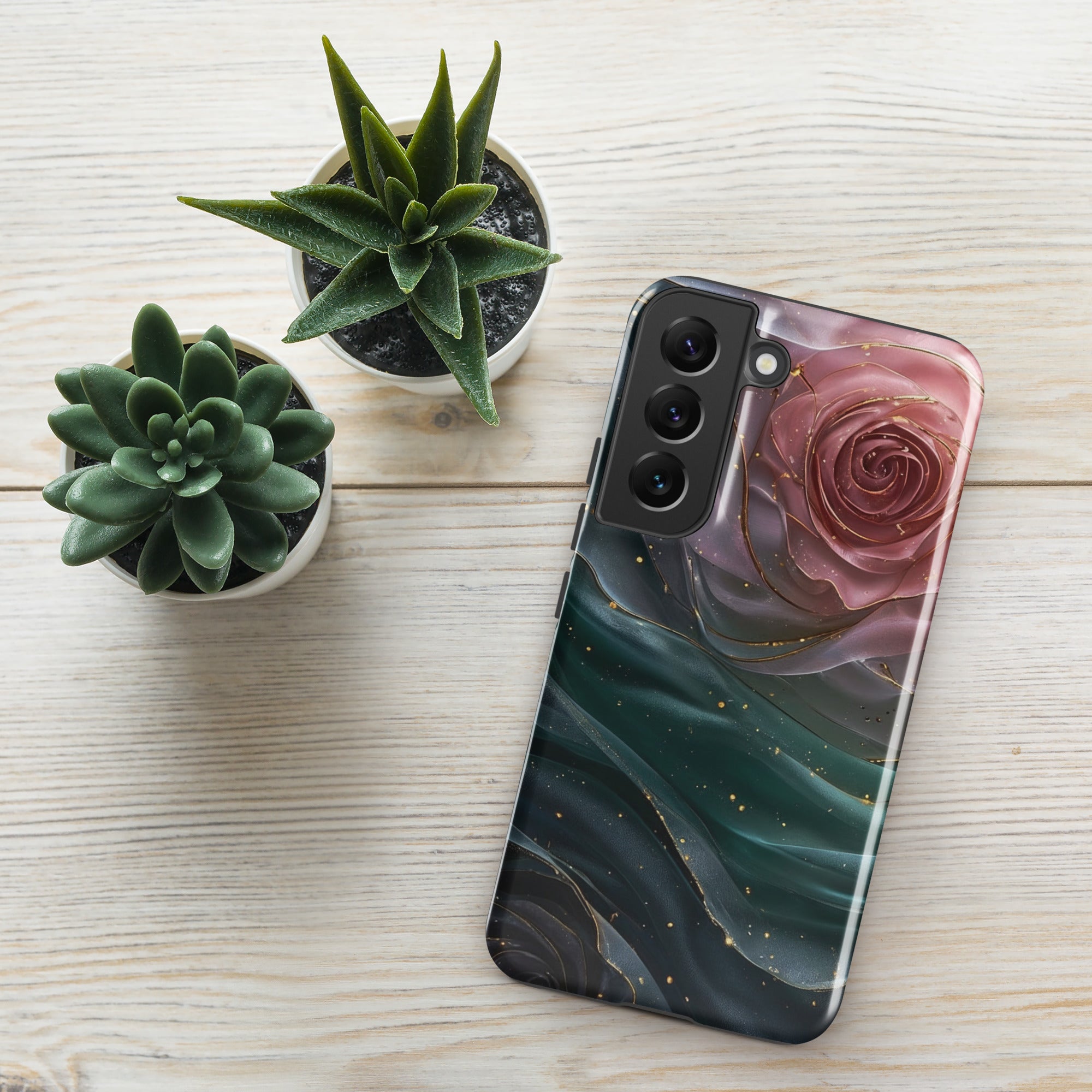 Elegant Rose Marble Tough Case for Samsung Galaxy S22 – Dual Layer Protective Phone Case (Glossy or Matte)