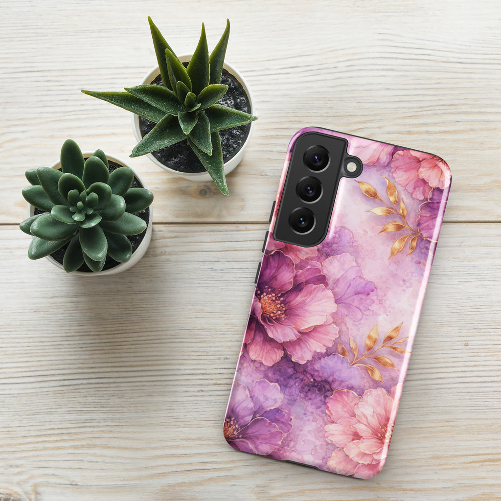 Pink Watercolor Floral Tough Case for Samsung Galaxy S22