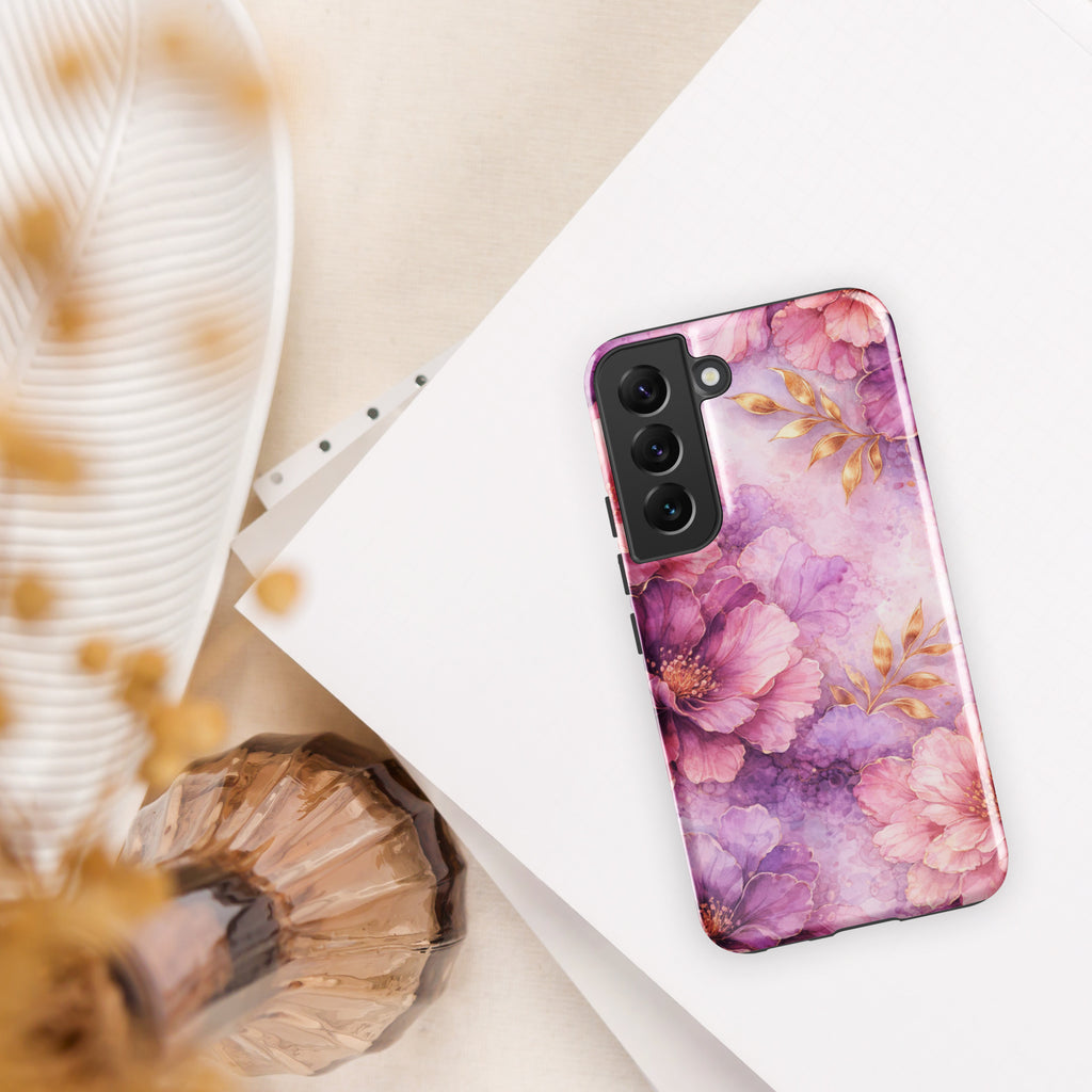 Pink Watercolor Floral Tough Case for Samsung Galaxy S22