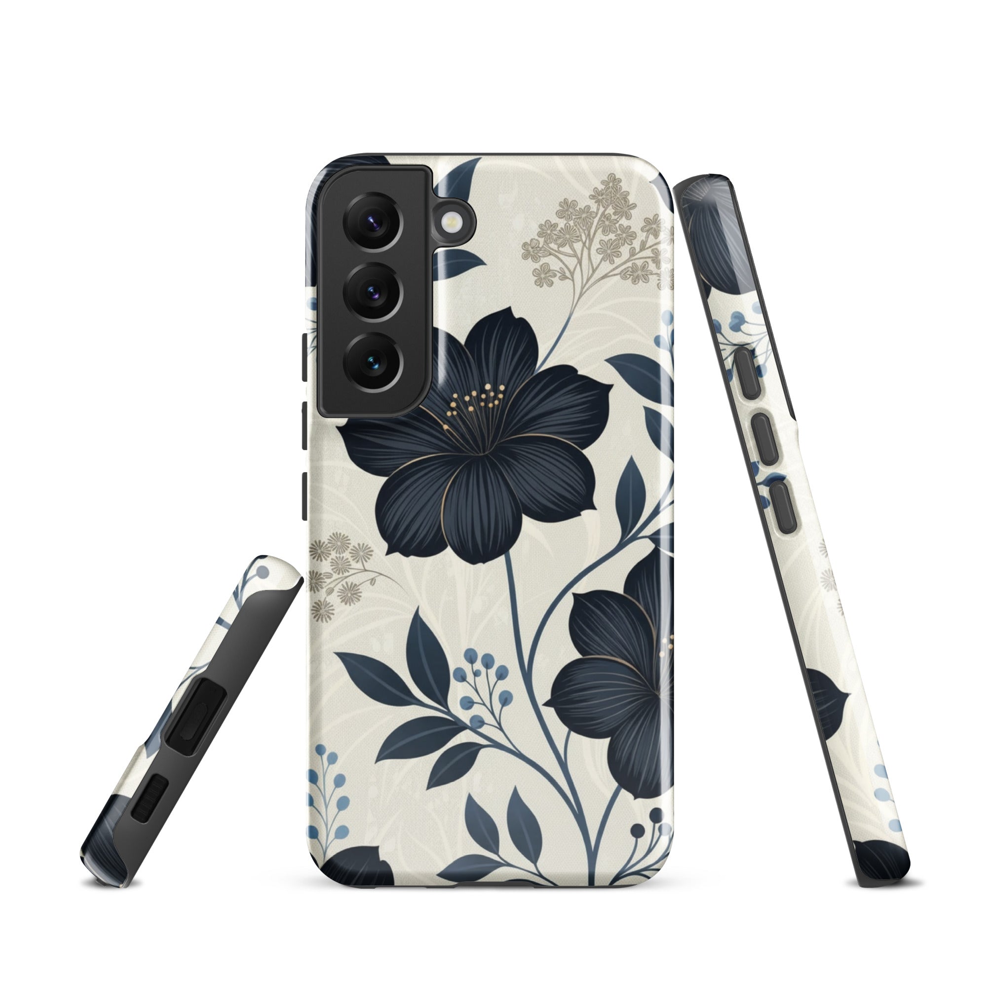 Elegant Blue Floral Tough Case for Samsung Galaxy S22