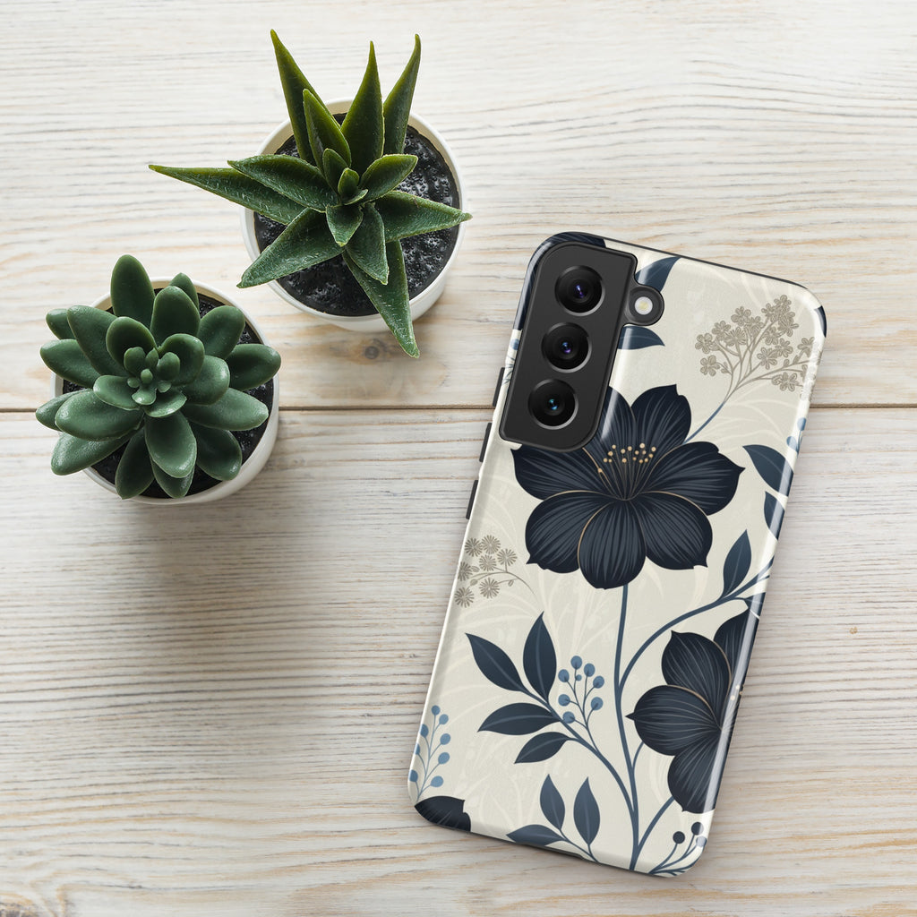 Elegant Blue Floral Tough Case for Samsung Galaxy S22
