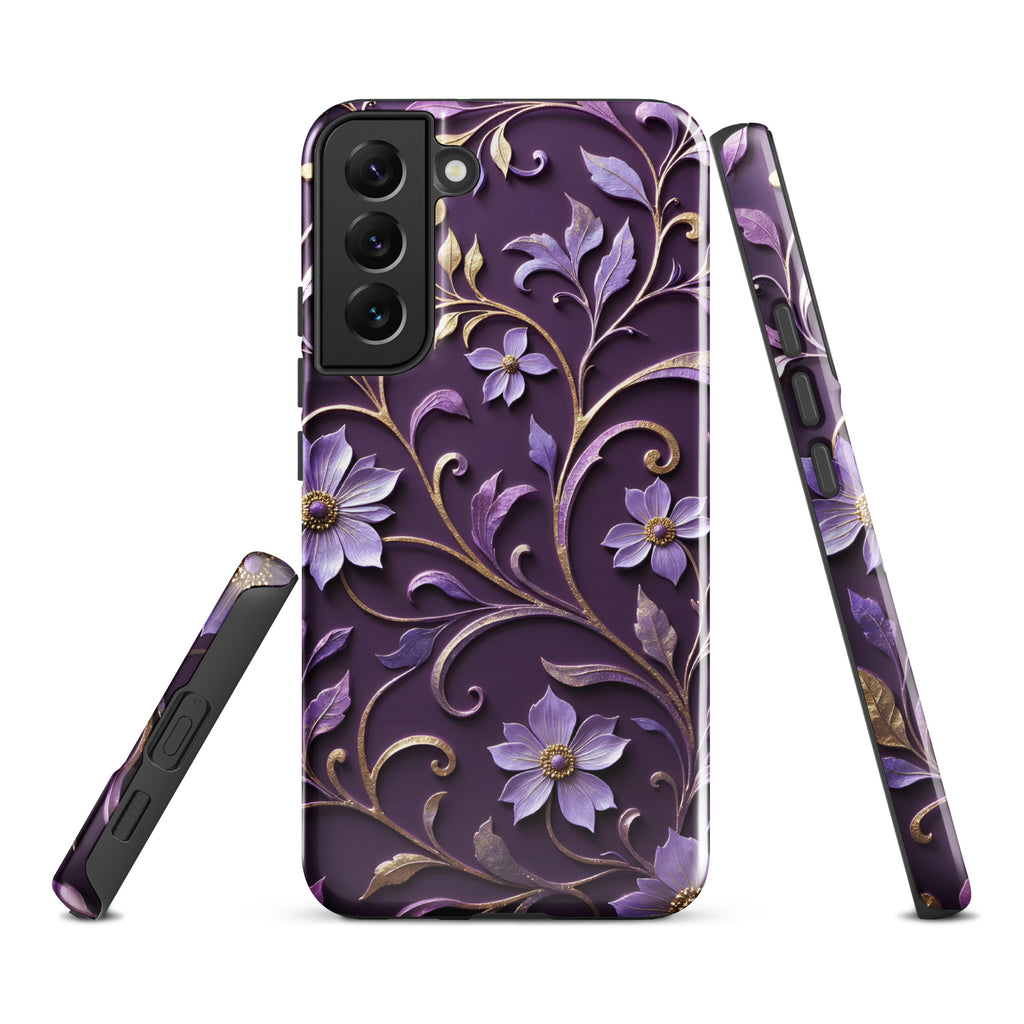 Royal Violet Filigree Tough Case for Samsung Galaxy S22 Plus – Dual Layer Protective Phone Case (Glossy or Matte)
