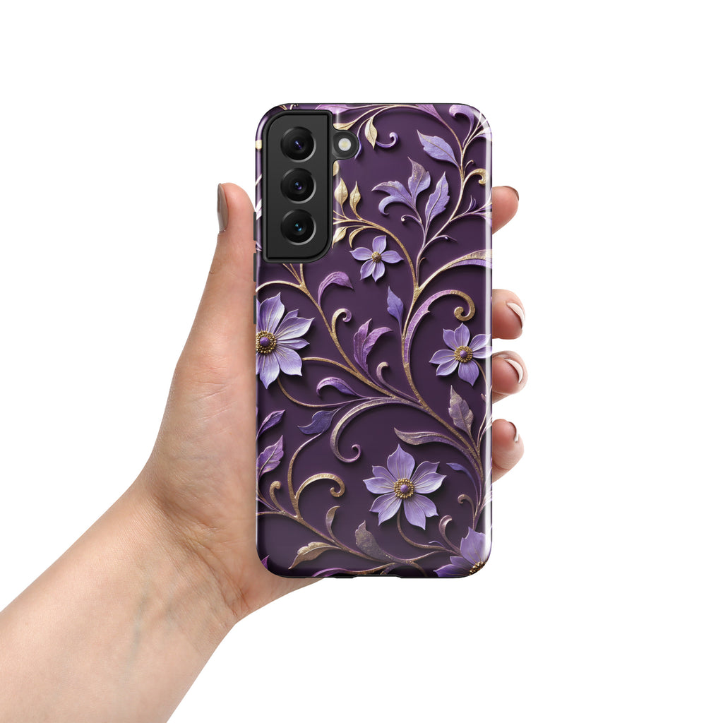 Royal Violet Filigree Tough Case for Samsung Galaxy S22 Plus – Dual Layer Protective Phone Case (Glossy or Matte)