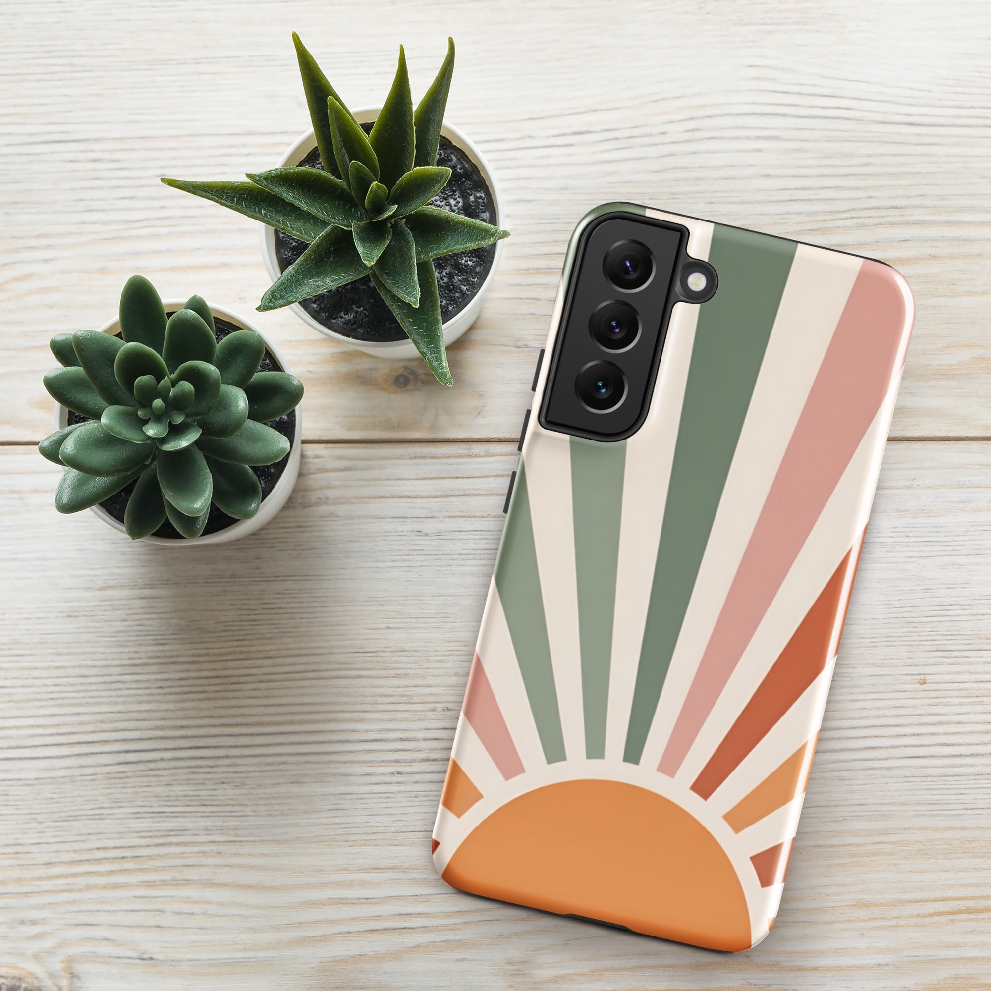 Retro Sunrise Tough Case for Samsung Galaxy S22 Plus – Dual Layer Protective Phone Case (Glossy or Matte)