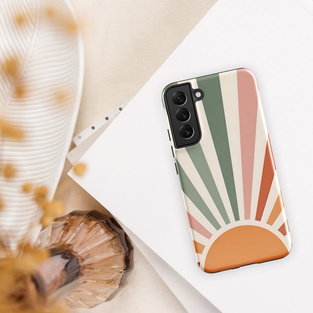 Retro Sunrise Tough Case for Samsung Galaxy S22 Plus – Dual Layer Protective Phone Case (Glossy or Matte)