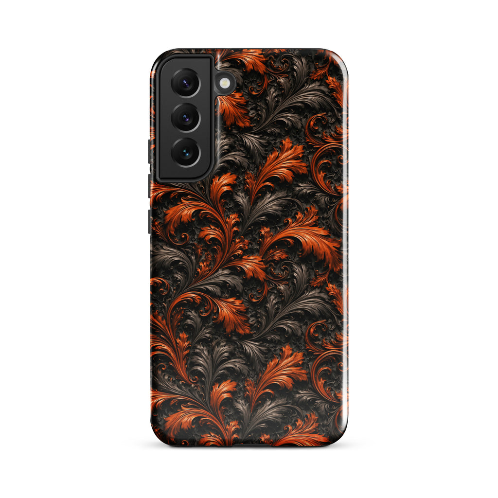 Burnt Orange Filigree Tough Case for Samsung Galaxy S22 Plus – Dual Layer Protective Phone Case (Glossy or Matte)