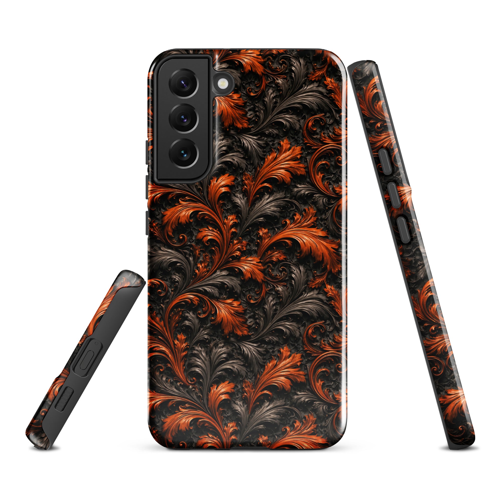 Burnt Orange Filigree Tough Case for Samsung Galaxy S22 Plus – Dual Layer Protective Phone Case (Glossy or Matte)