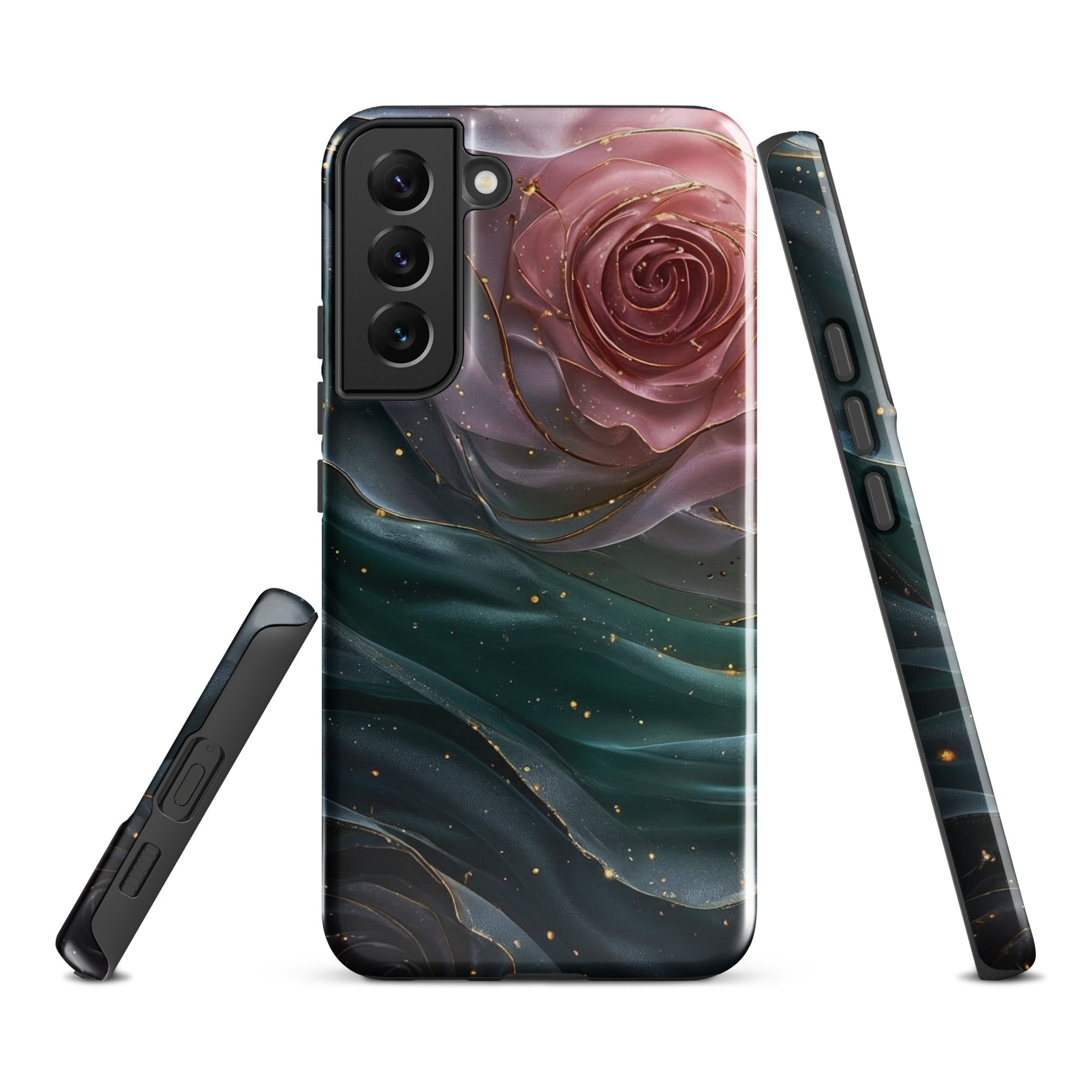 Elegant Rose Marble Tough Case for Samsung Galaxy S22 Plus – Dual Layer Protective Phone Case (Glossy or Matte)
