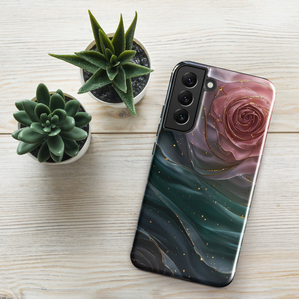 Elegant Rose Marble Tough Case for Samsung Galaxy S22 Plus – Dual Layer Protective Phone Case (Glossy or Matte)