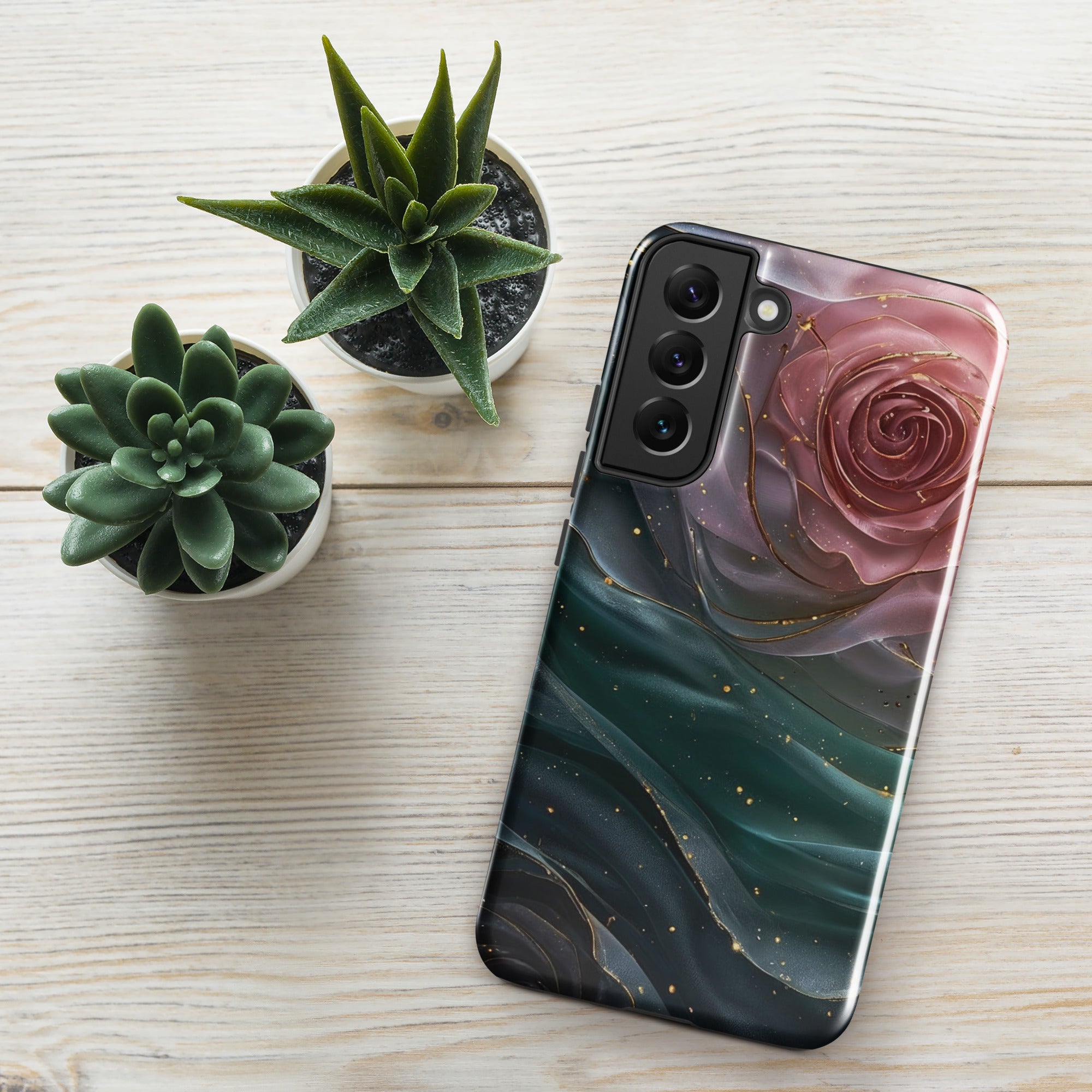 Elegant Rose Marble Tough Case for Samsung Galaxy S22 Plus – Dual Layer Protective Phone Case (Glossy or Matte)