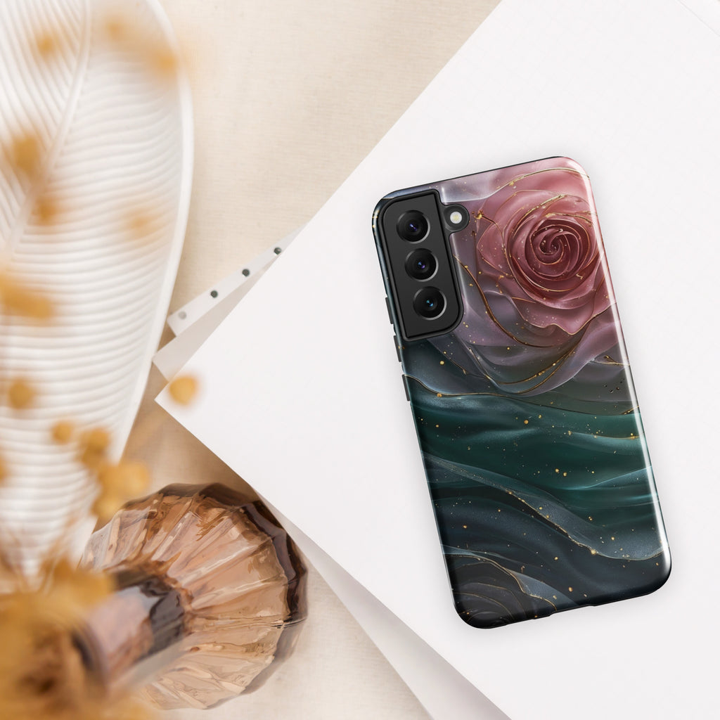 Elegant Rose Marble Tough Case for Samsung Galaxy S22 Plus – Dual Layer Protective Phone Case (Glossy or Matte)