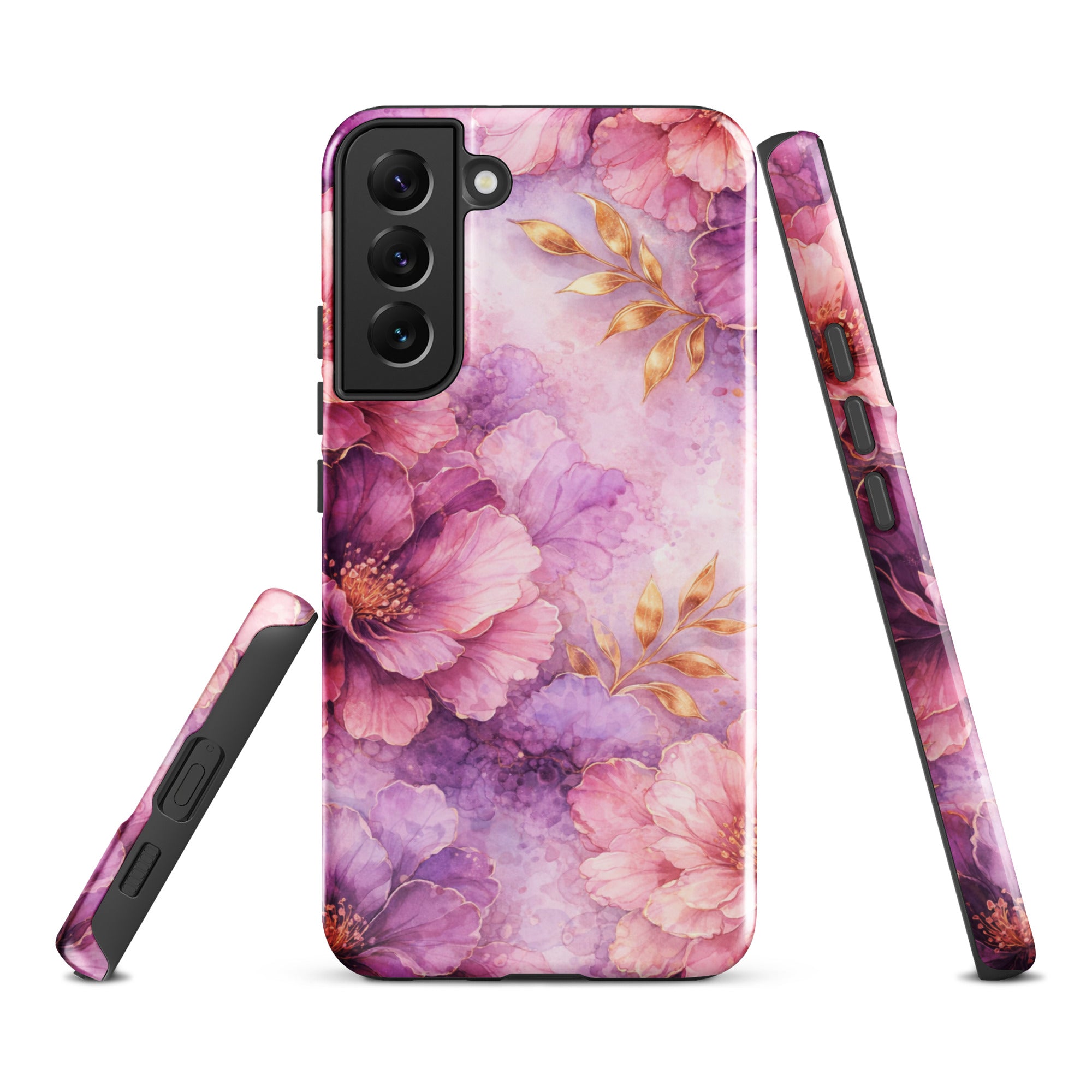 Pink Watercolor Floral Tough Case for Samsung Galaxy S22 Plus