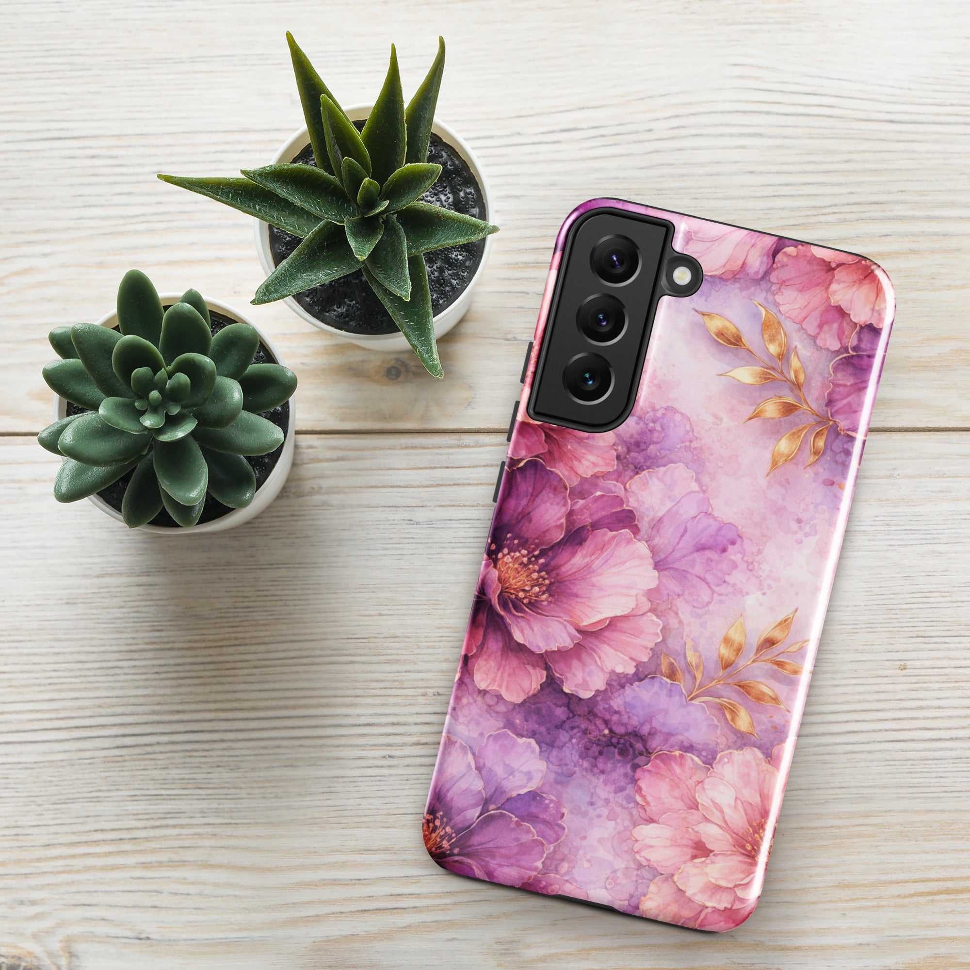 Pink Watercolor Floral Tough Case for Samsung Galaxy S22 Plus