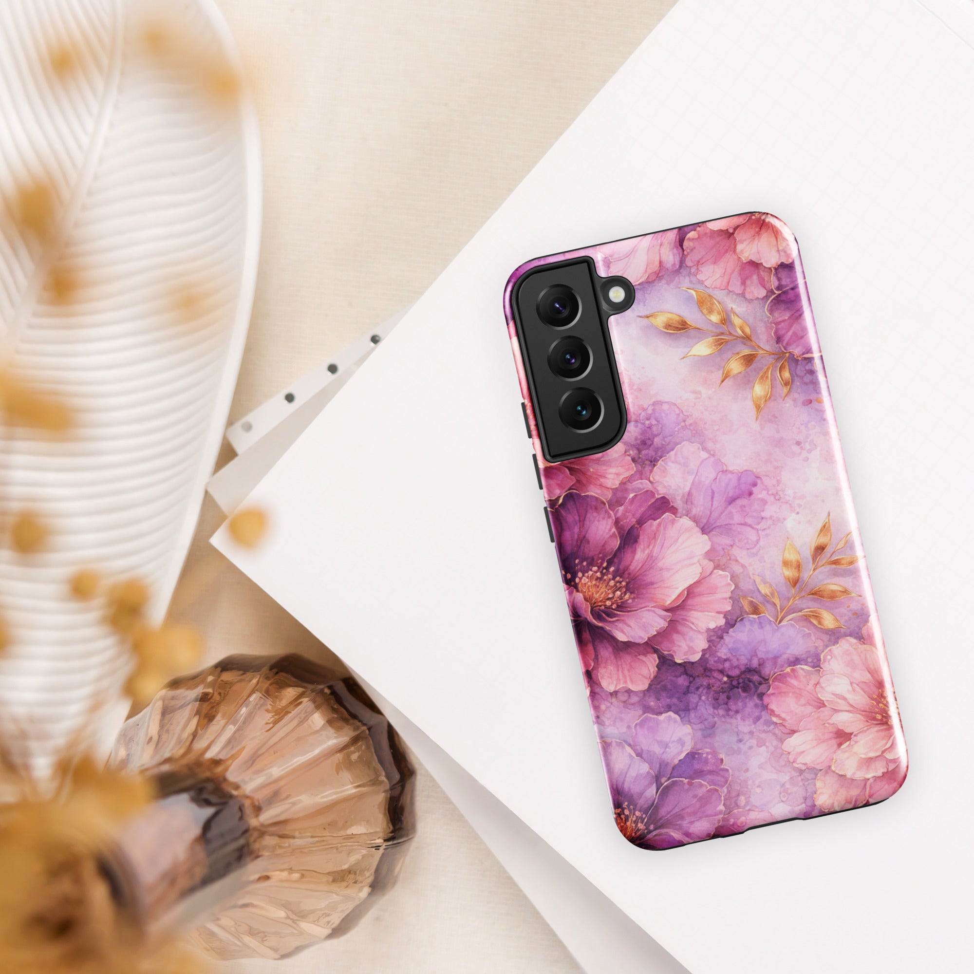 Pink Watercolor Floral Tough Case for Samsung Galaxy S22 Plus