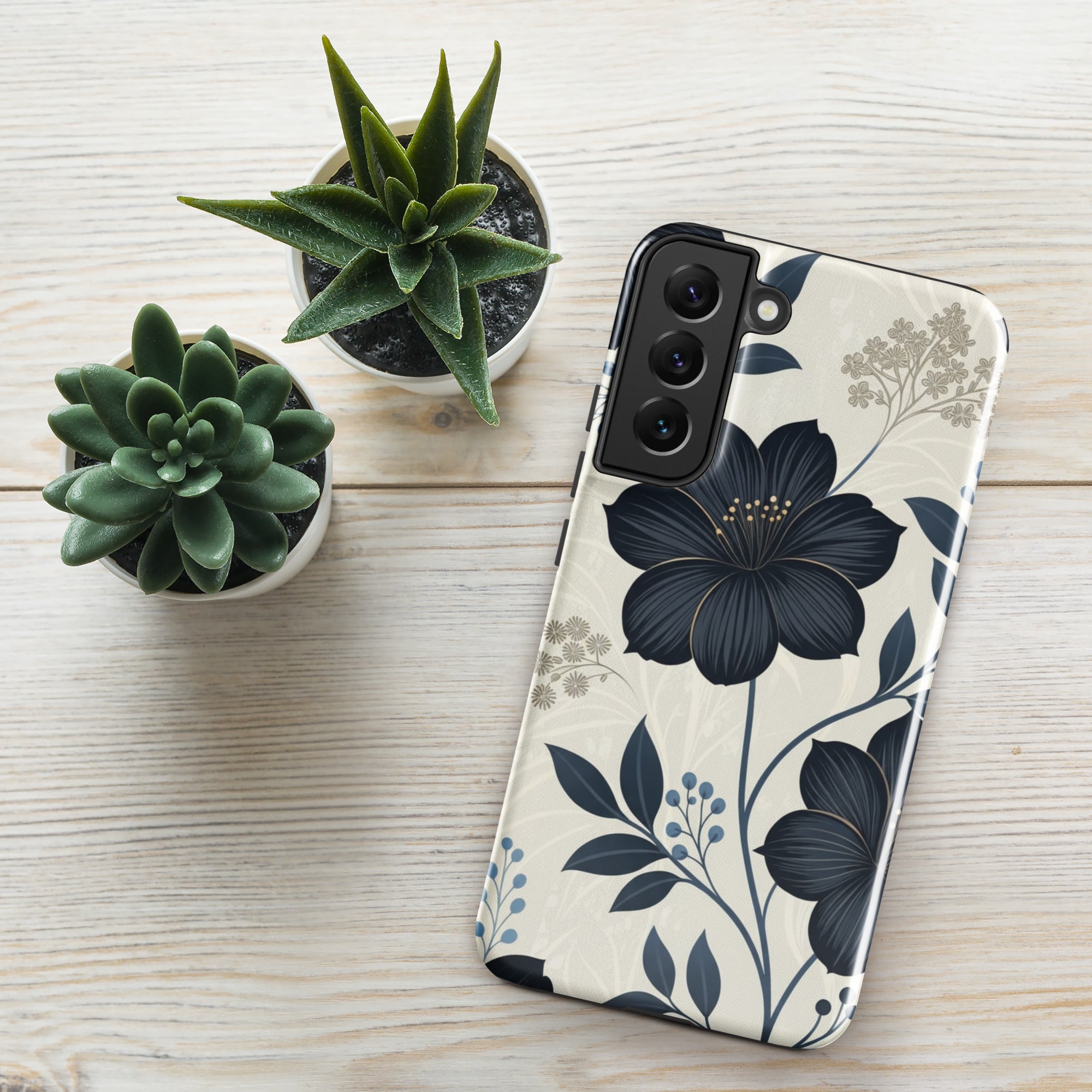 Elegant Blue Floral Tough Case for Samsung Galaxy S22 Plus