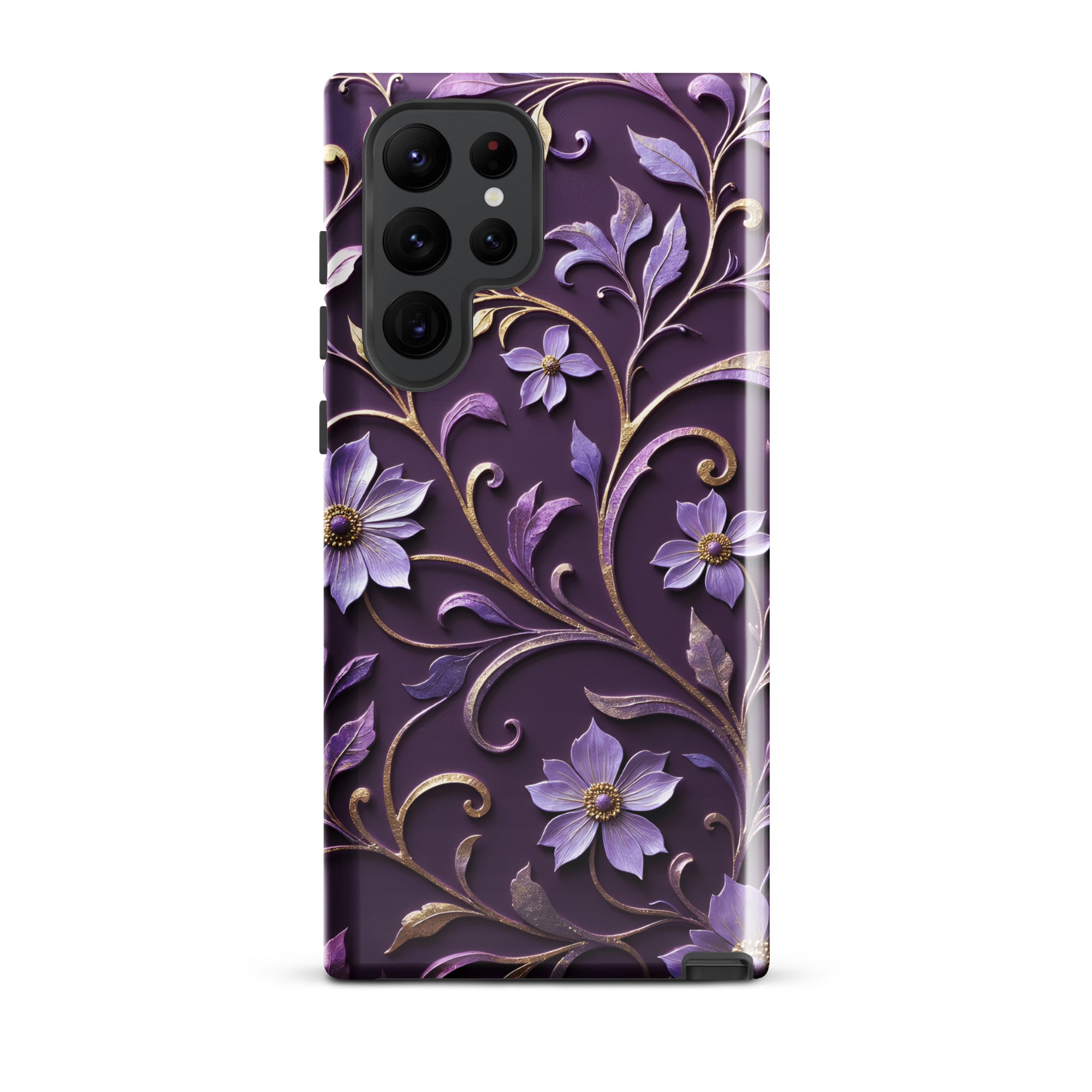 Royal Violet Filigree Tough Case for Samsung Galaxy S22 Ultra – Dual Layer Protective Phone Case (Glossy or Matte)