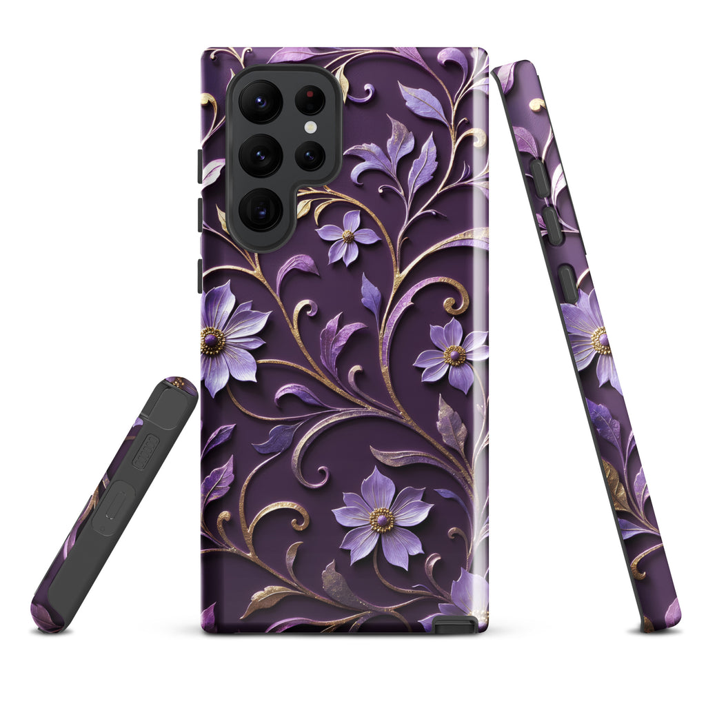 Royal Violet Filigree Tough Case for Samsung Galaxy S22 Ultra – Dual Layer Protective Phone Case (Glossy or Matte)