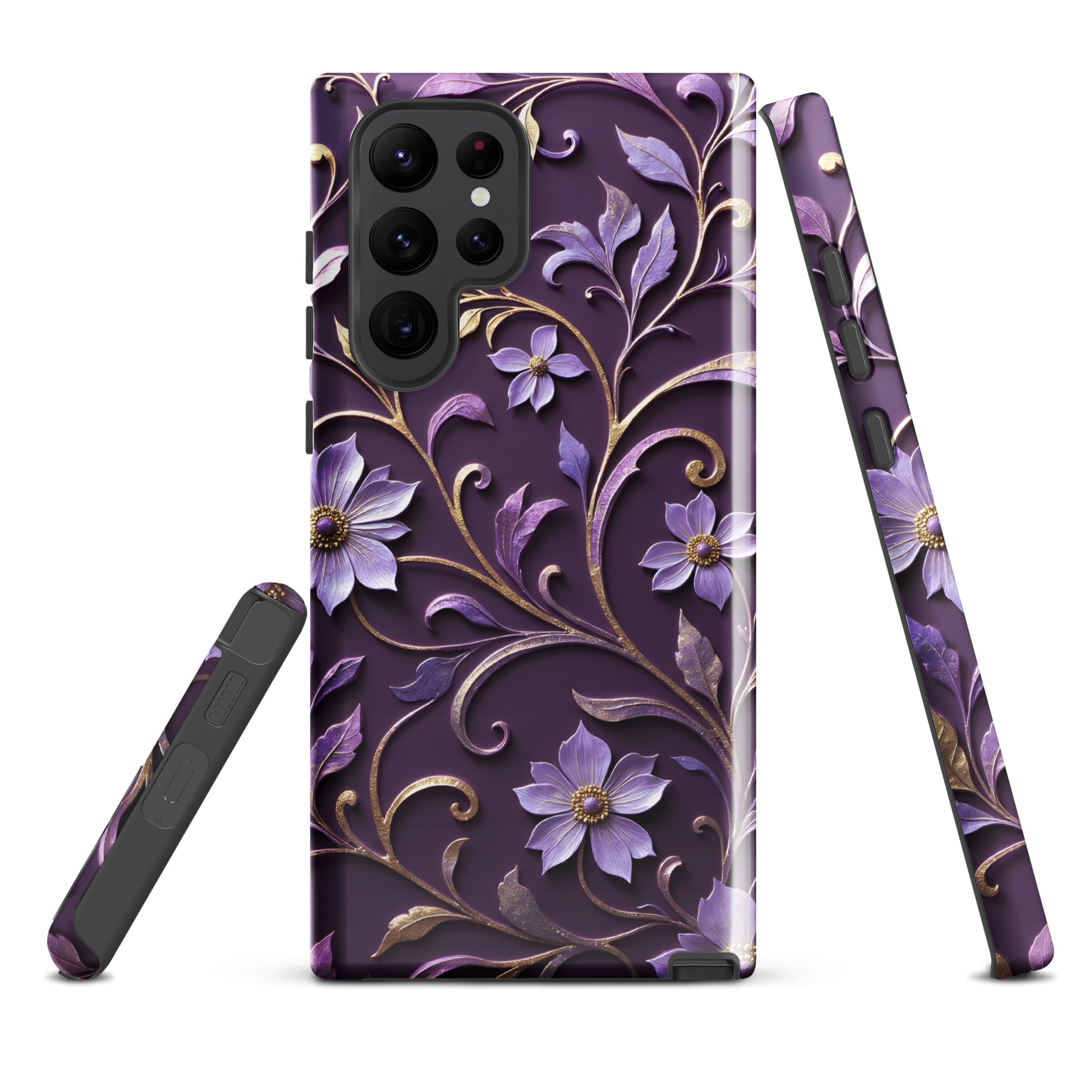Royal Violet Filigree Tough Case for Samsung Galaxy S22 Ultra – Dual Layer Protective Phone Case (Glossy or Matte)