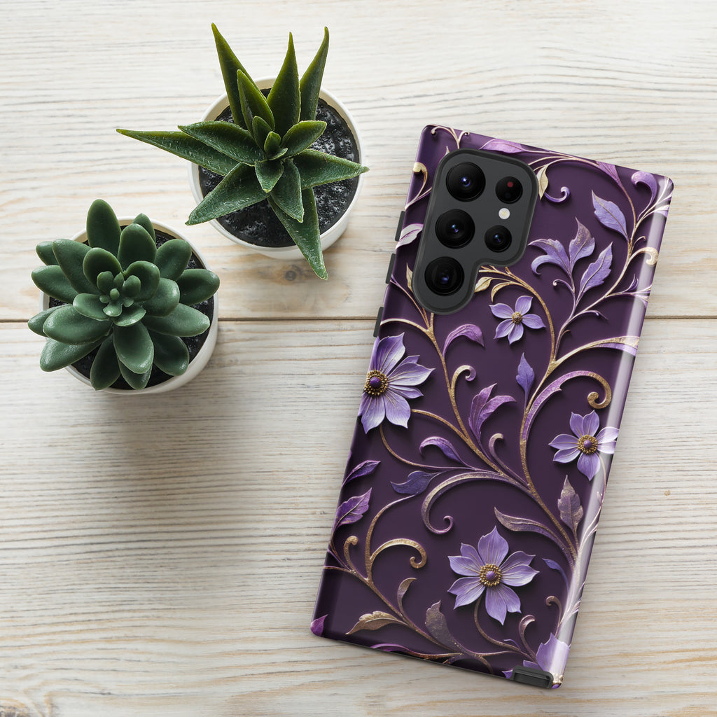 Royal Violet Filigree Tough Case for Samsung Galaxy S22 Ultra – Dual Layer Protective Phone Case (Glossy or Matte)