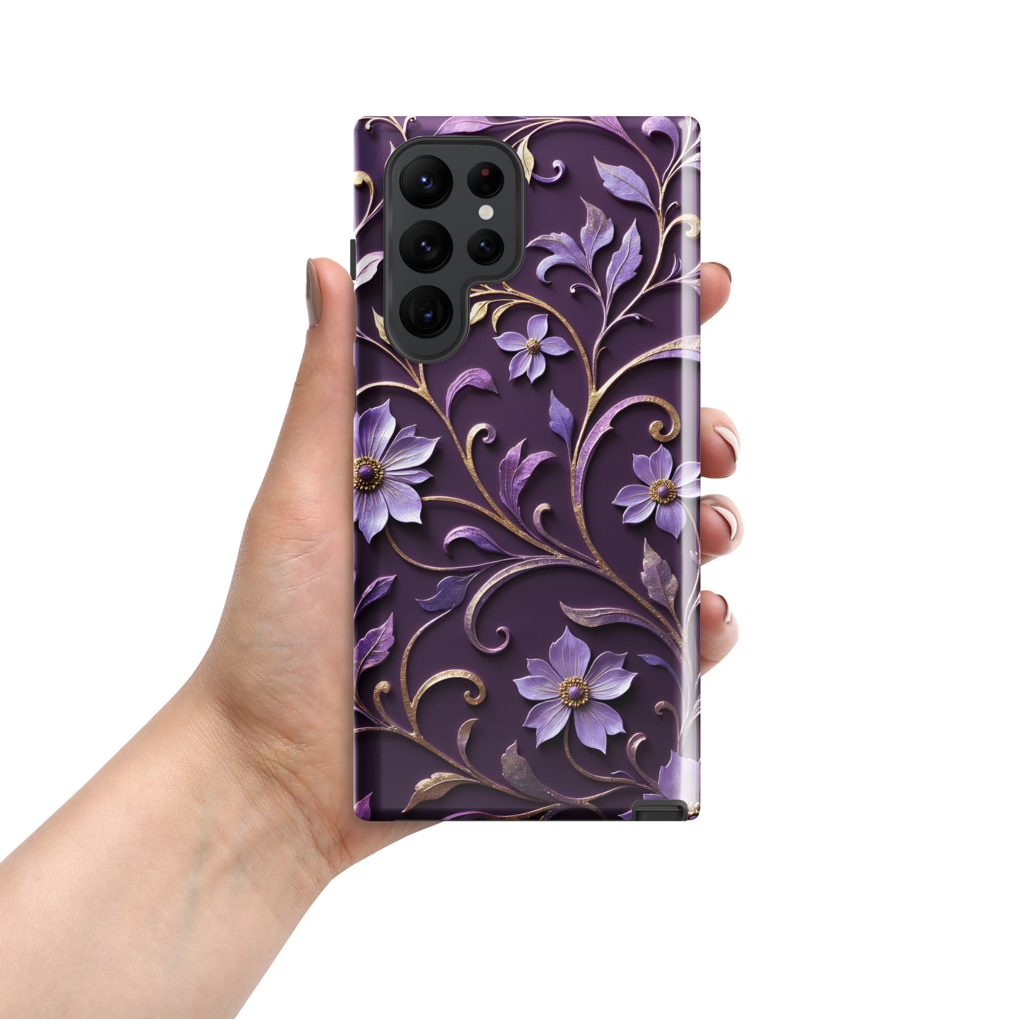 Royal Violet Filigree Tough Case for Samsung Galaxy S22 Ultra – Dual Layer Protective Phone Case (Glossy or Matte)