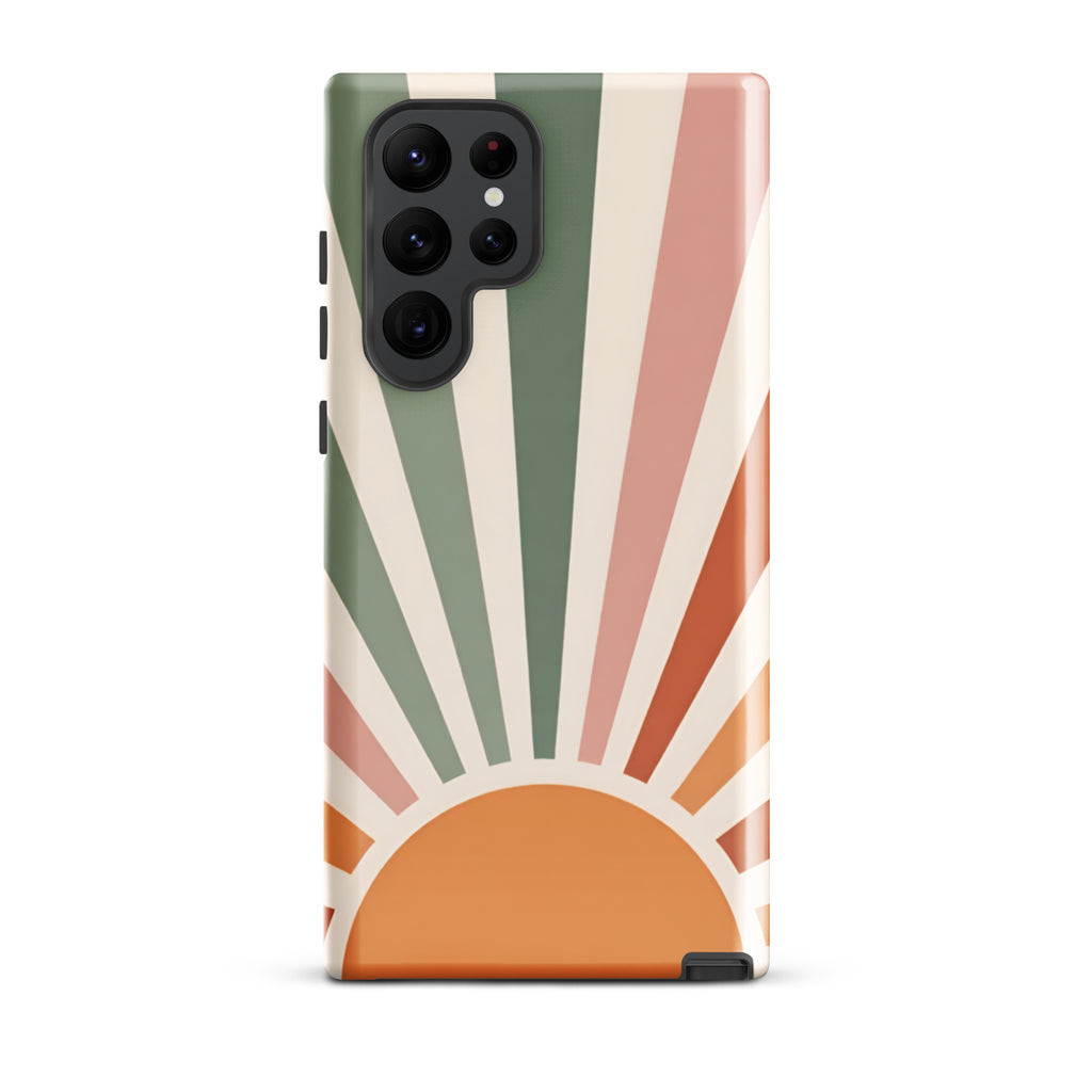 Retro Sunrise Tough Case for Samsung Galaxy S22 Ultra – Dual Layer Protective Phone Case (Glossy or Matte)