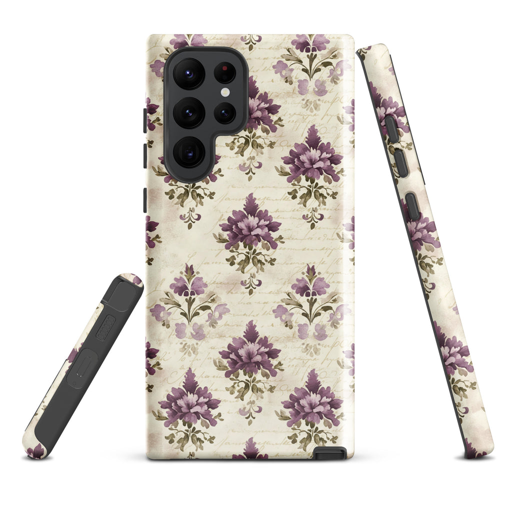 Vintage Floral Damask Tough Case for Samsung Galaxy S22 Ultra – Dual Layer Protective Phone Case (Glossy or Matte)