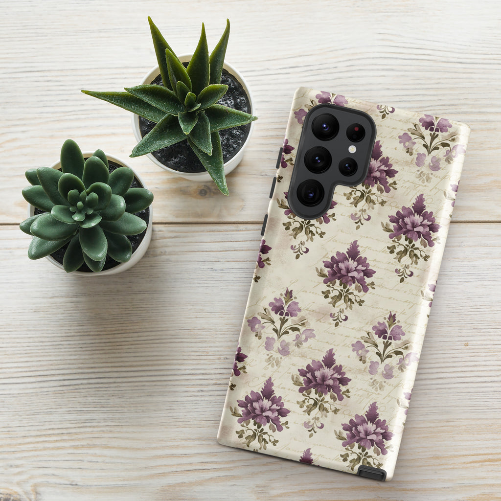 Vintage Floral Damask Tough Case for Samsung Galaxy S22 Ultra – Dual Layer Protective Phone Case (Glossy or Matte)
