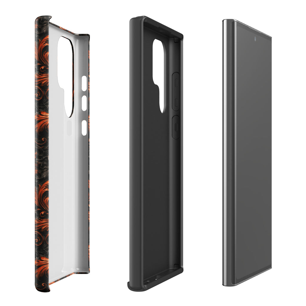 Burnt Orange Filigree Tough Case for Samsung Galaxy S22 Ultra – Dual Layer Protective Phone Case (Glossy or Matte)