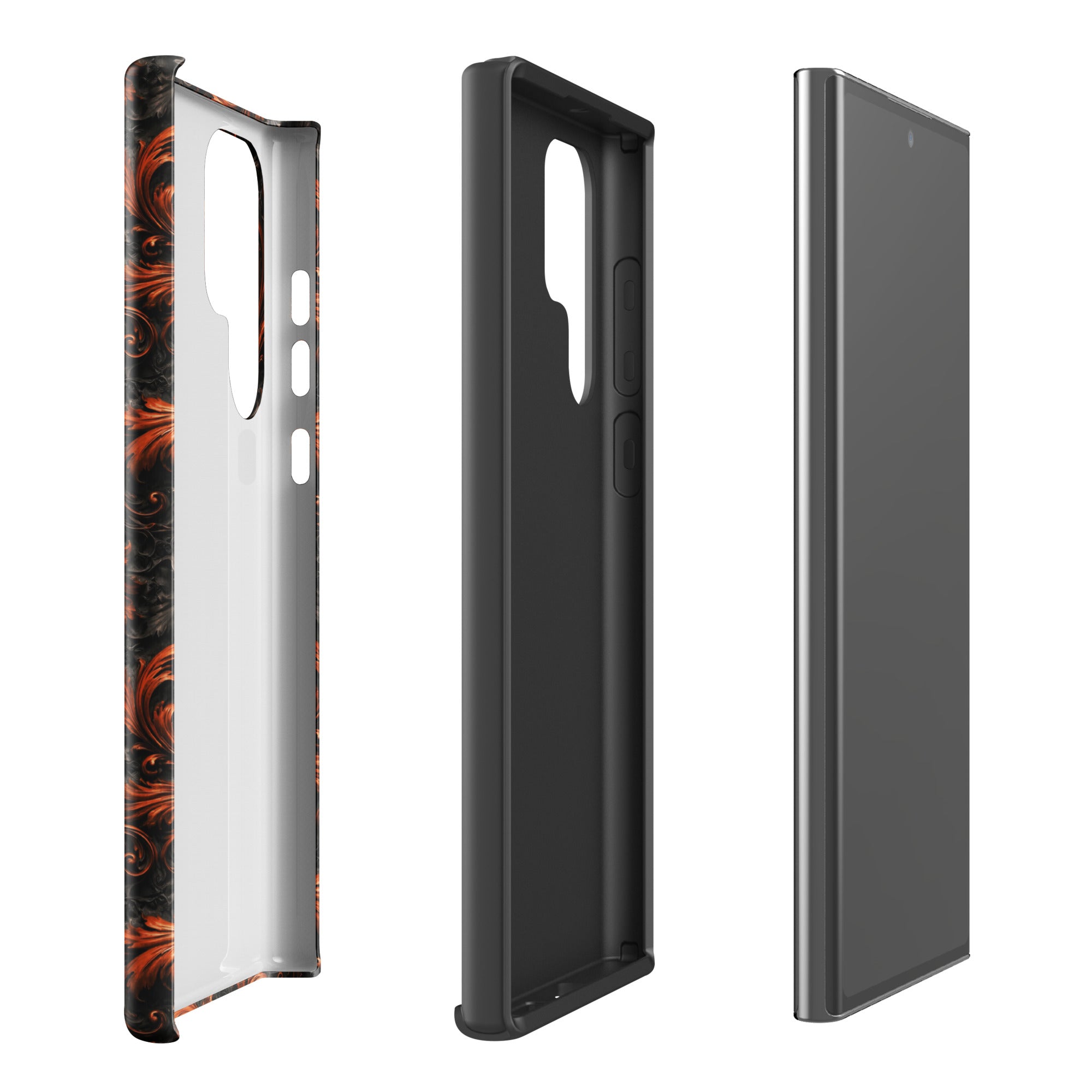 Burnt Orange Filigree Tough Case for Samsung Galaxy S22 Ultra – Dual Layer Protective Phone Case (Glossy or Matte)