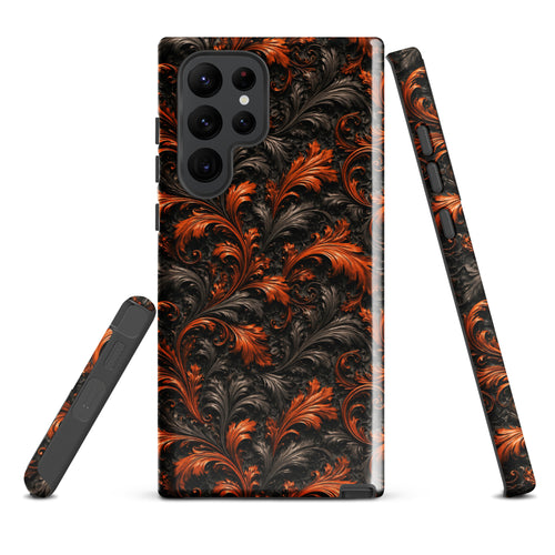 Burnt Orange Filigree Tough Case for Samsung Galaxy S22 Ultra – Dual Layer Protective Phone Case (Glossy or Matte)