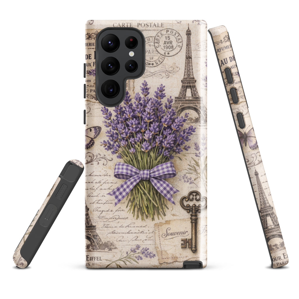 Vintage Paris Lavender Tough Case for Samsung Galaxy S22 Ultra – Dual Layer Protective Phone Case (Glossy or Matte)